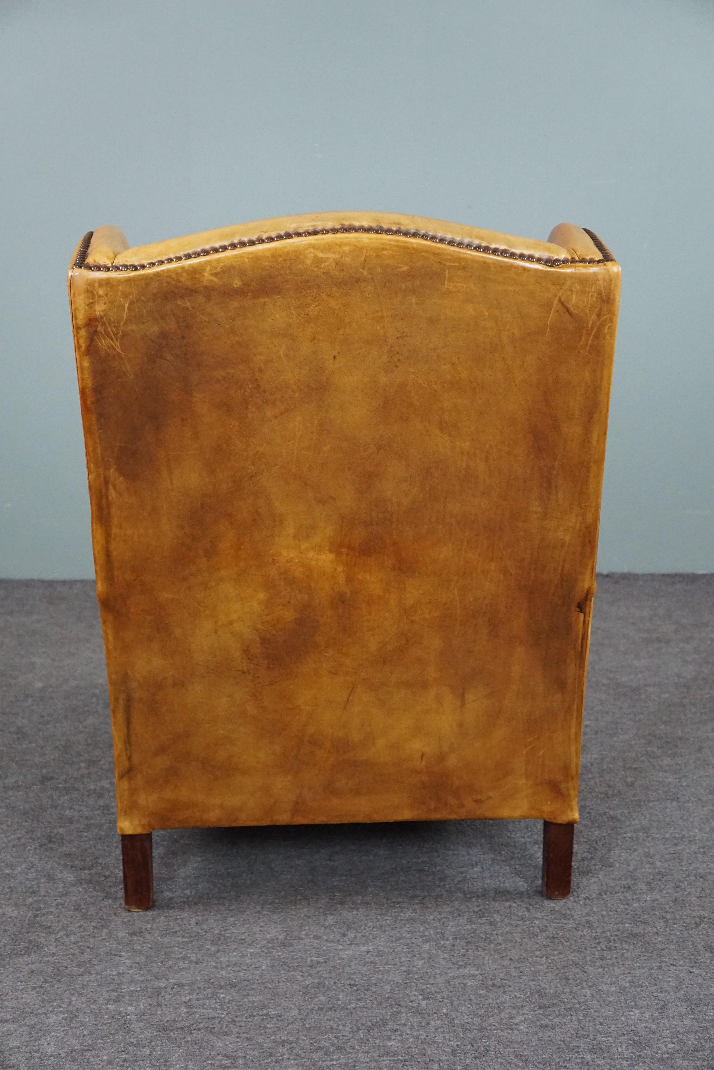 Hand-Crafted Zeer comfortabele en mooi gekleurde schapenleren fauteuil For Sale