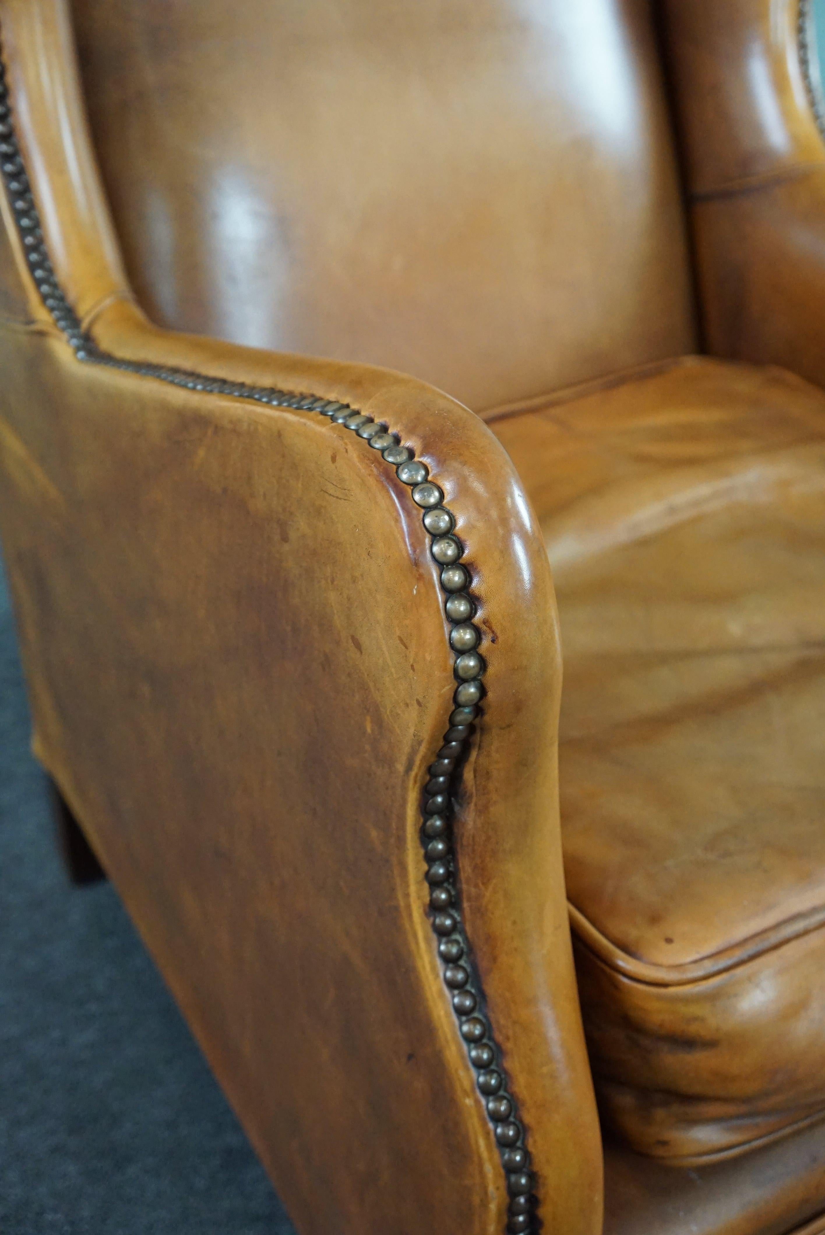 Leather Zeer comfortabele en mooi gekleurde schapenleren fauteuil For Sale