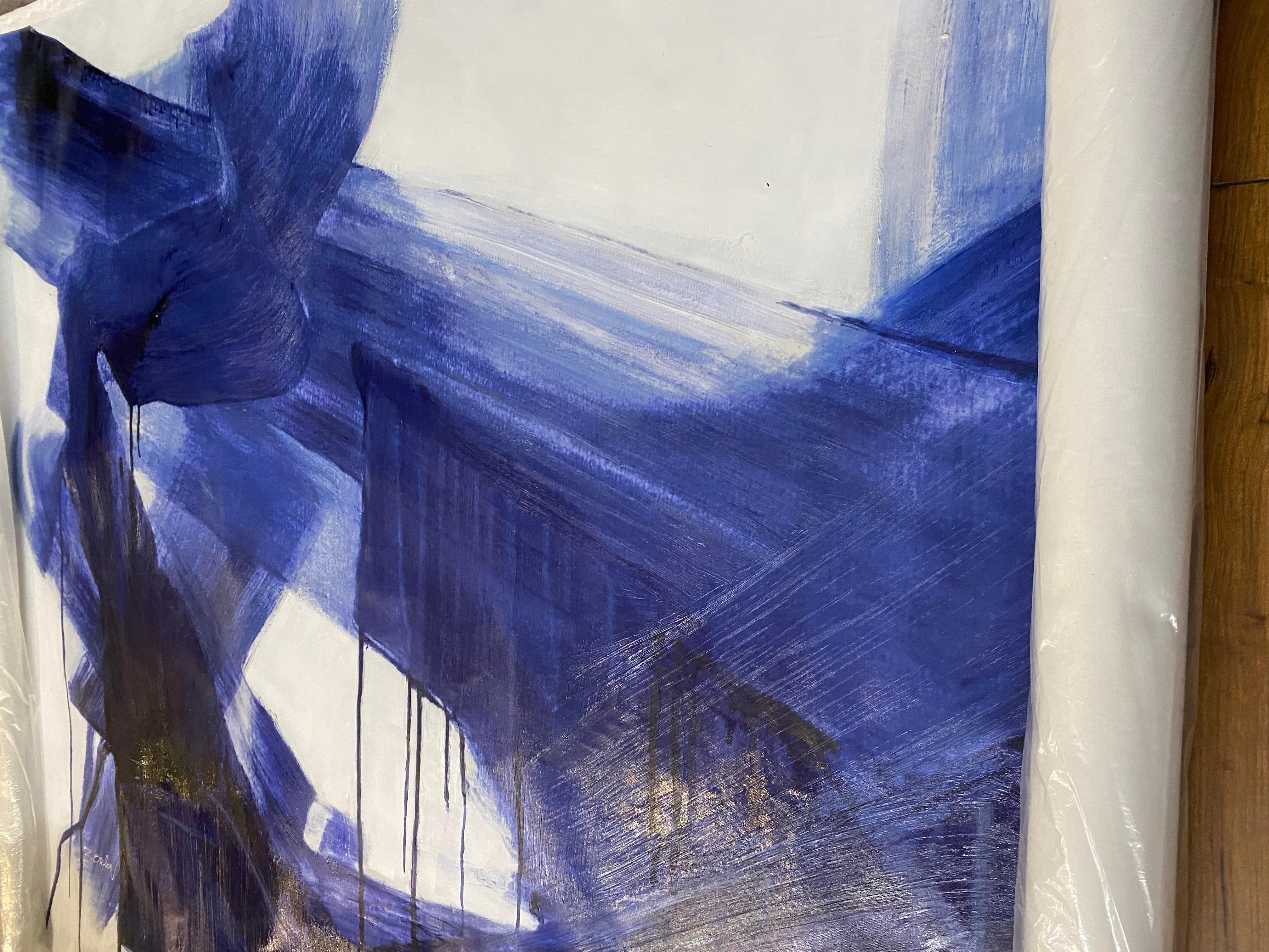 Peinture abstraite bleue Textured Giclee on Canvas, Free-Spirited 75x52