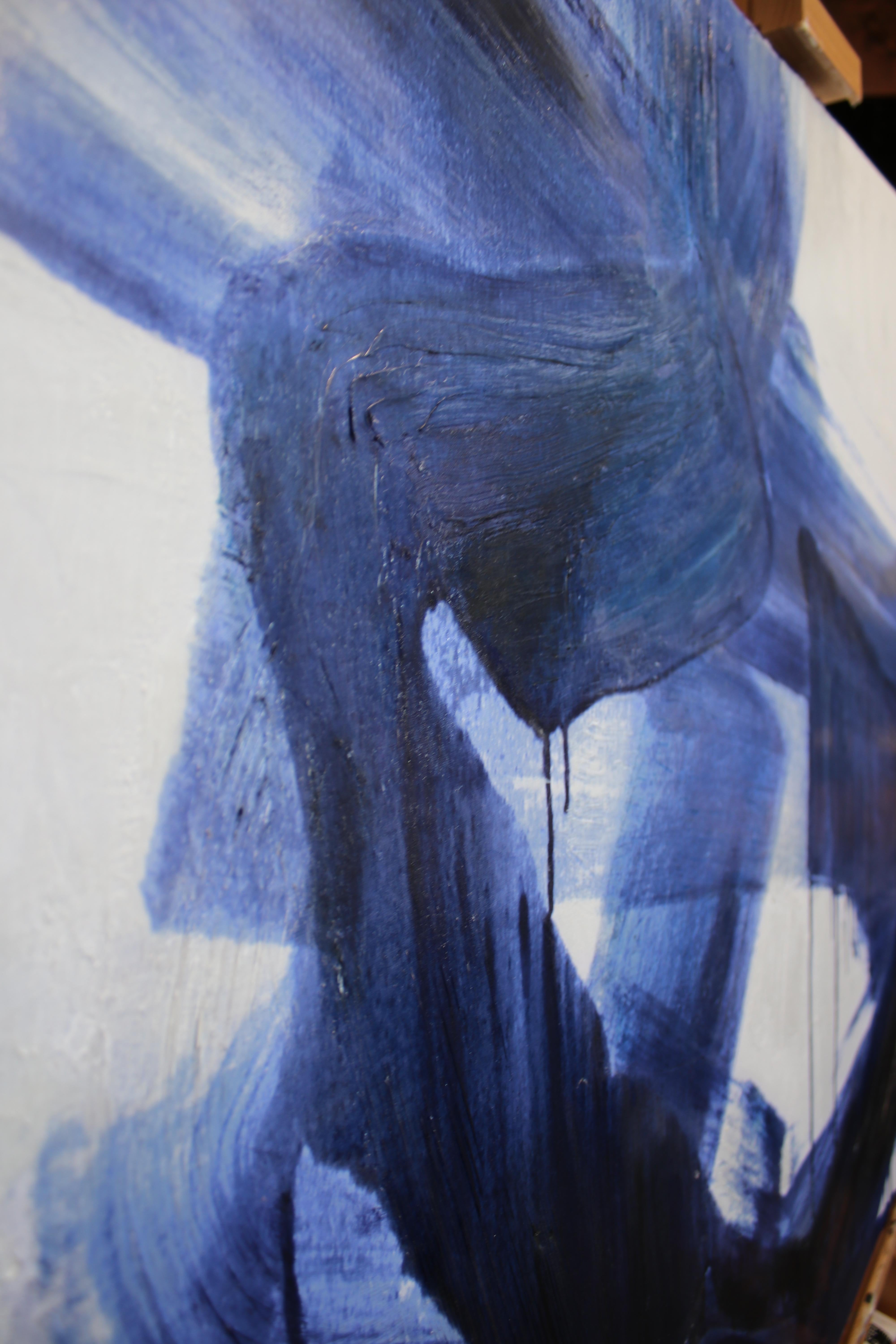 Peinture abstraite bleue Textured Giclee on Canvas, Free-Spirited 75x52