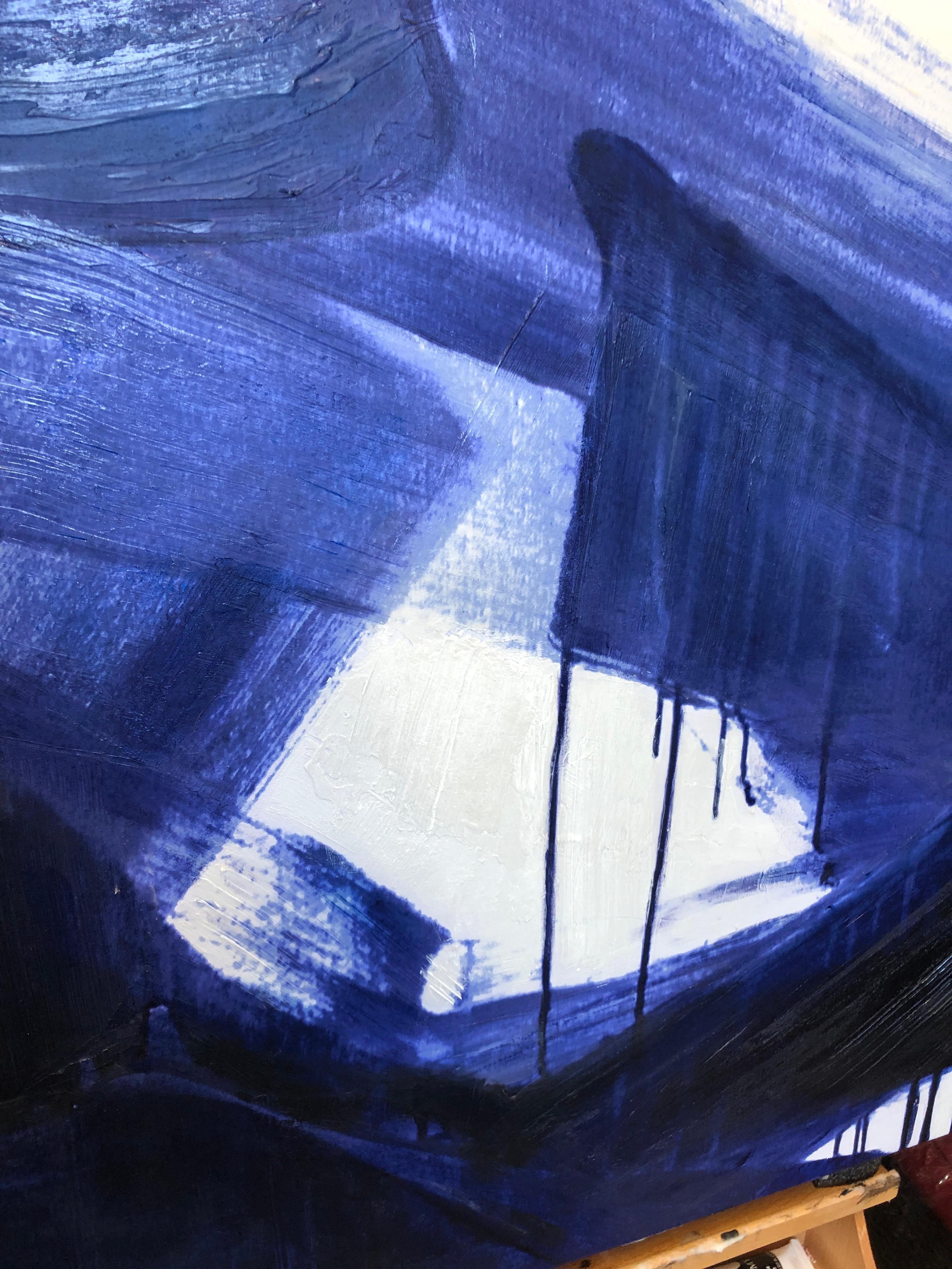 Peinture abstraite bleue Textured Giclee on Canvas, Free-Spirited 75x52