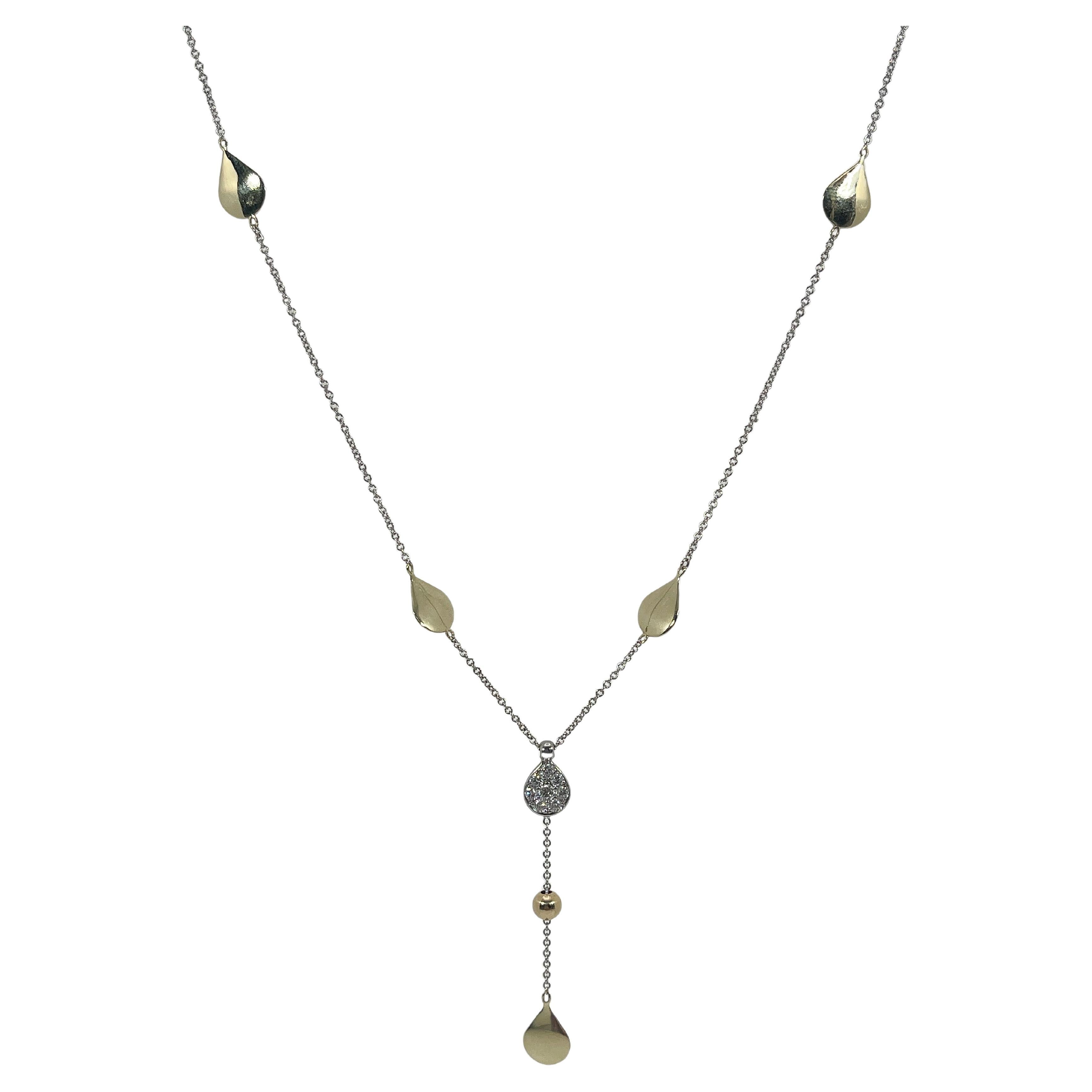 Zeghani 14K Two Toned Lariat Teardrop Necklace w/ .23 CTW Diamonds (collier en forme de goutte d'eau)  en vente