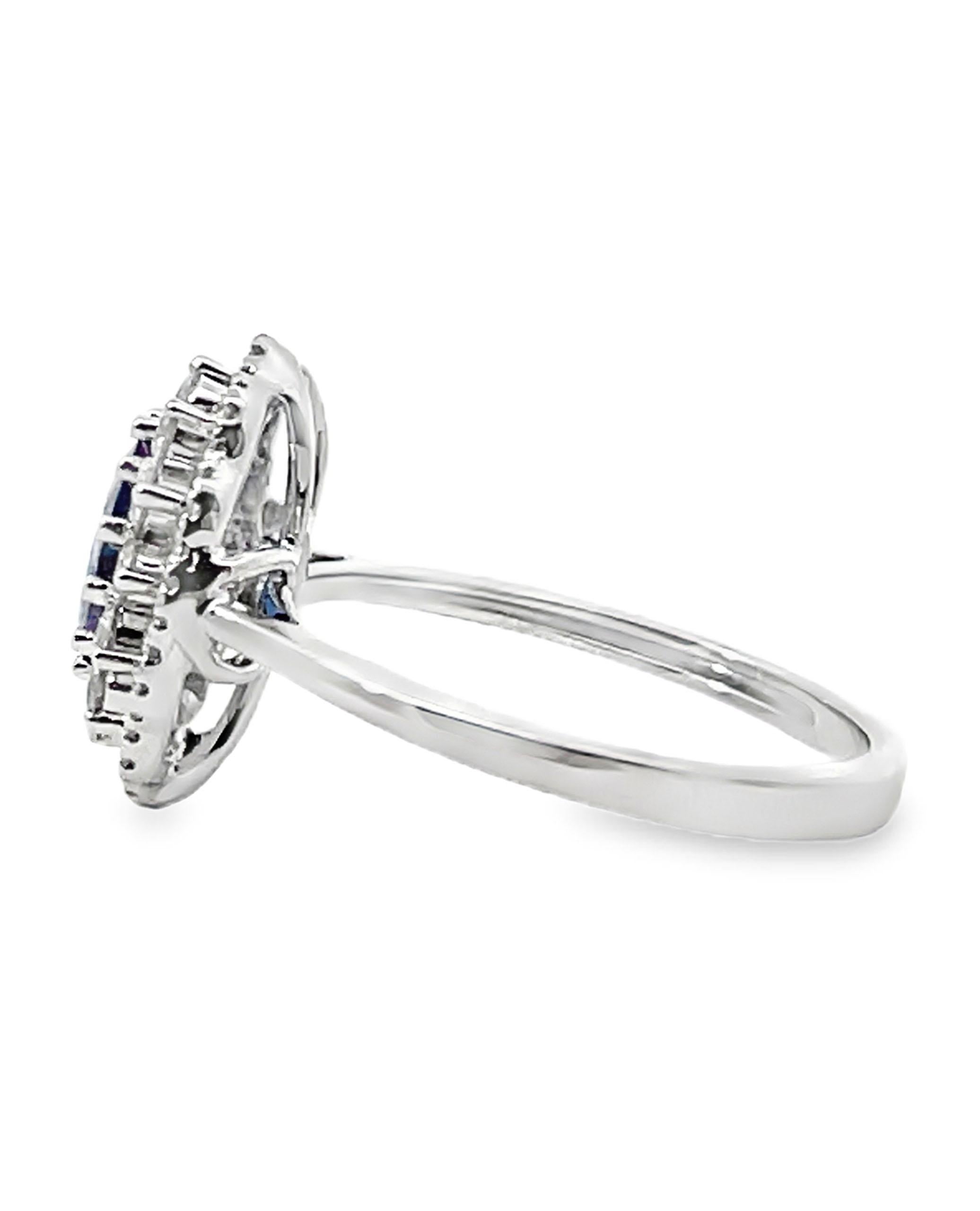 Anello Zeghani in oro bianco 14K con zaffiro ovale da 0,94 carati e diamanti rotondi da 0,45 carati In condizioni Nuovo in vendita a Old Tappan, NJ