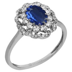 Anello Zeghani in oro bianco 14K con zaffiro ovale da 0,94 carati e diamanti rotondi da 0,45 carati