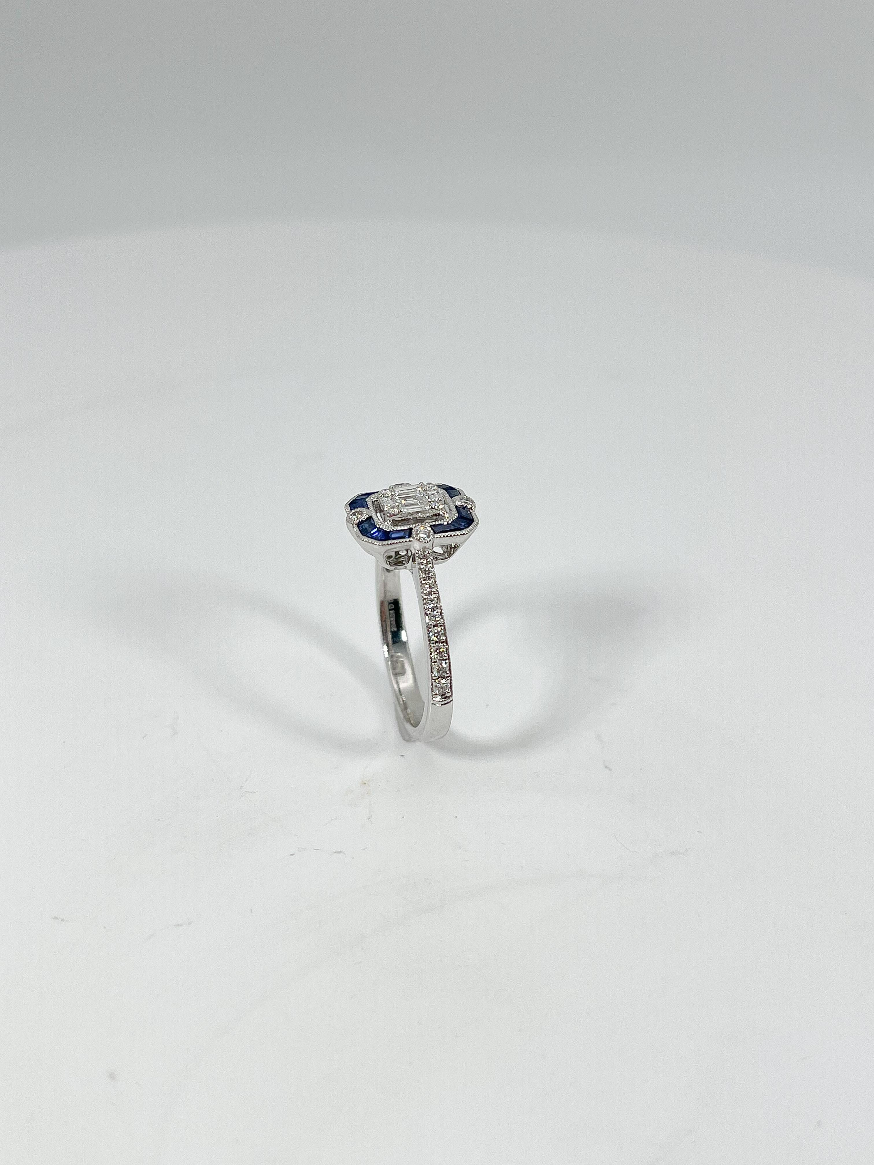 Zeghani 14K Weißgold Ring mit .14 Karat Saphir und .18 Karat Diamant Damen im Angebot