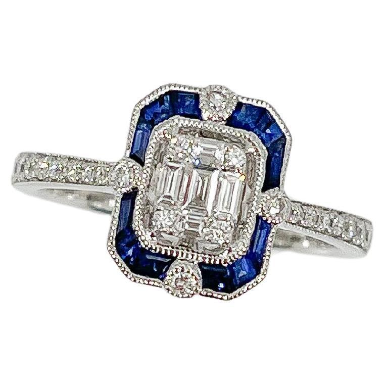 Zeghani 14K White Gold .14 CTW Sapphire and .18 CTW Diamond Ring For Sale