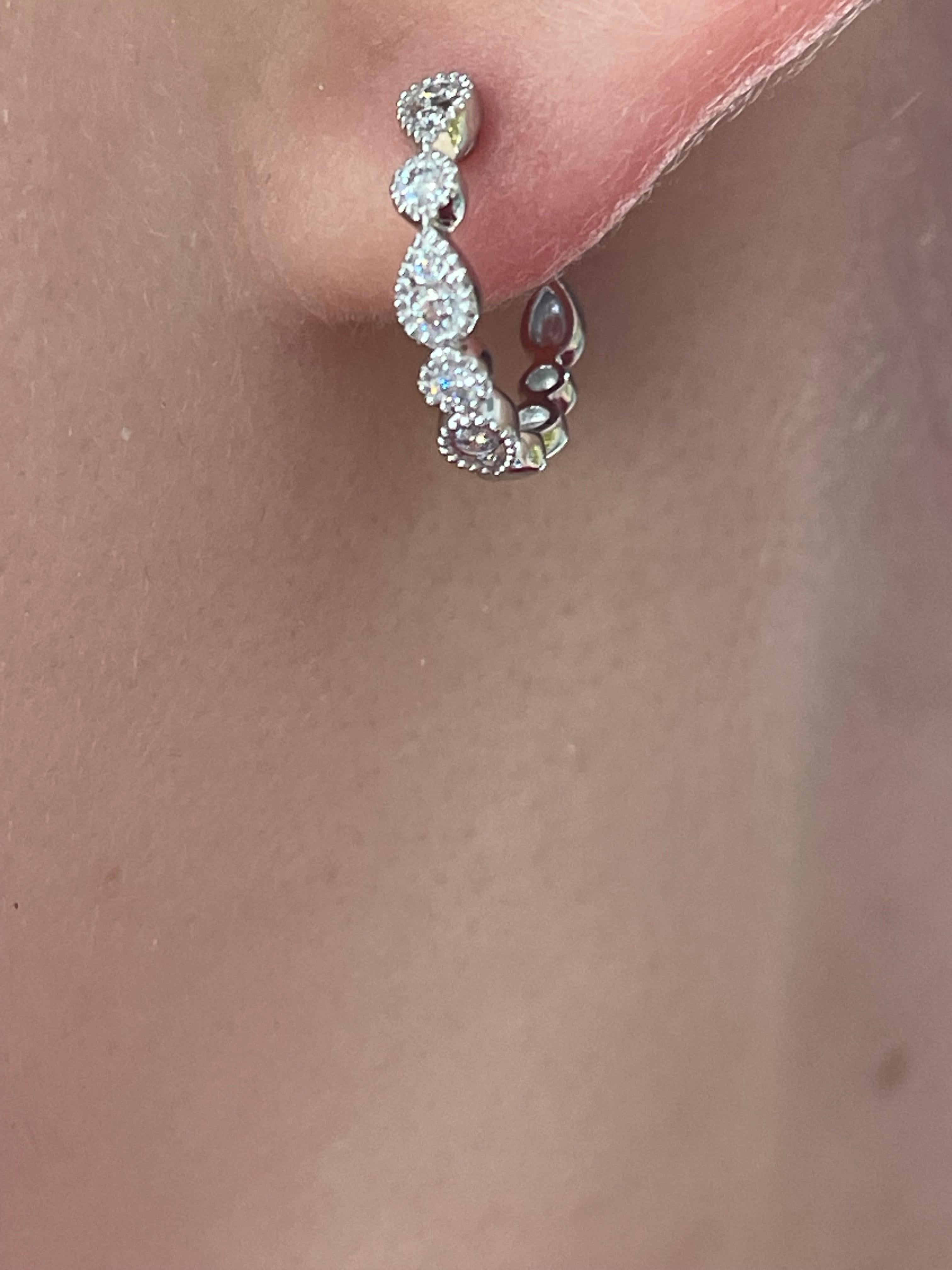 Zeghani 14K White Gold .24 CTW Diamond Huggie Hoop Earrings For Sale 1
