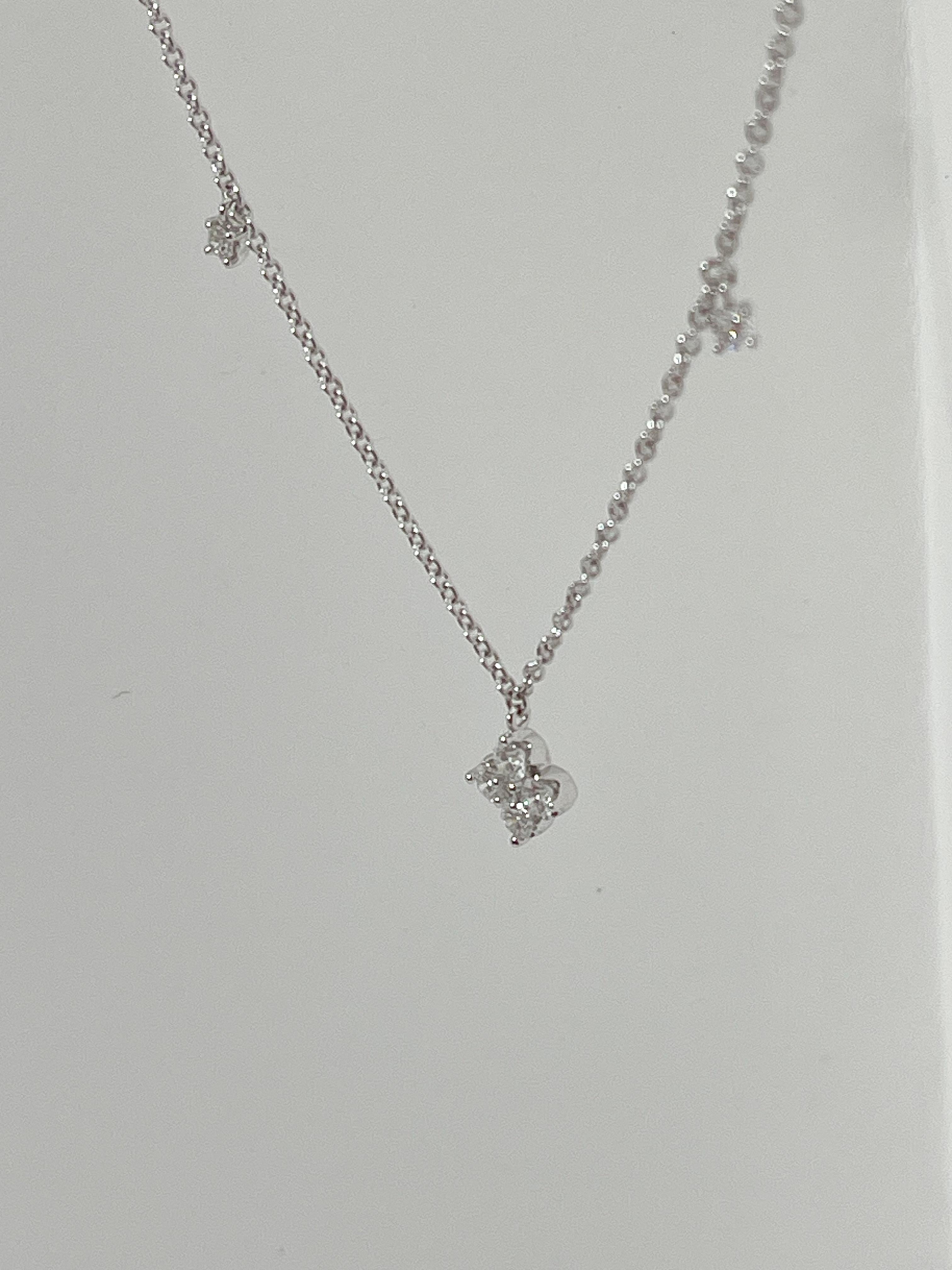 Zeghani 14K White Gold .32 CTW Diamond Pendant and Diamond Drop Necklace In Excellent Condition For Sale In Stuart, FL