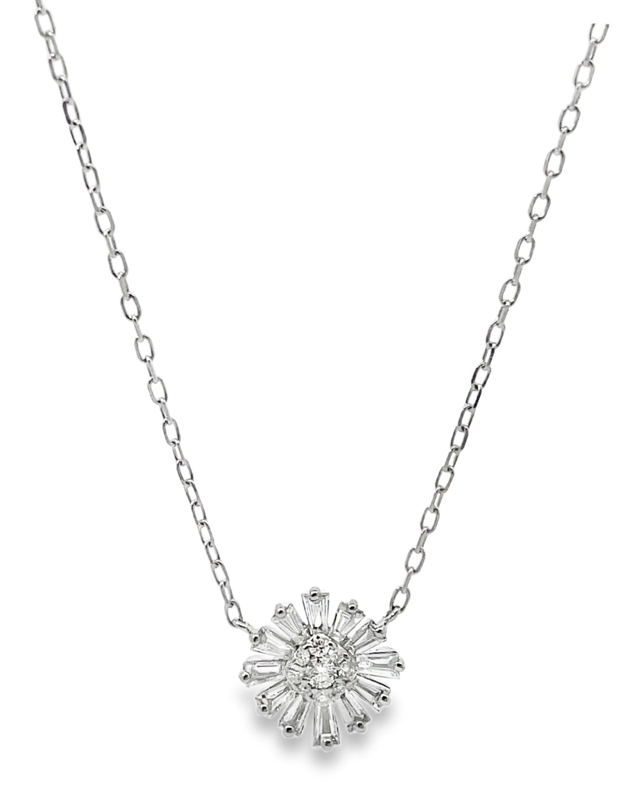 Zeghani 14K Weißgold Blumen-Diamant-Anhänger-Halskette (Zeitgenössisch) im Angebot