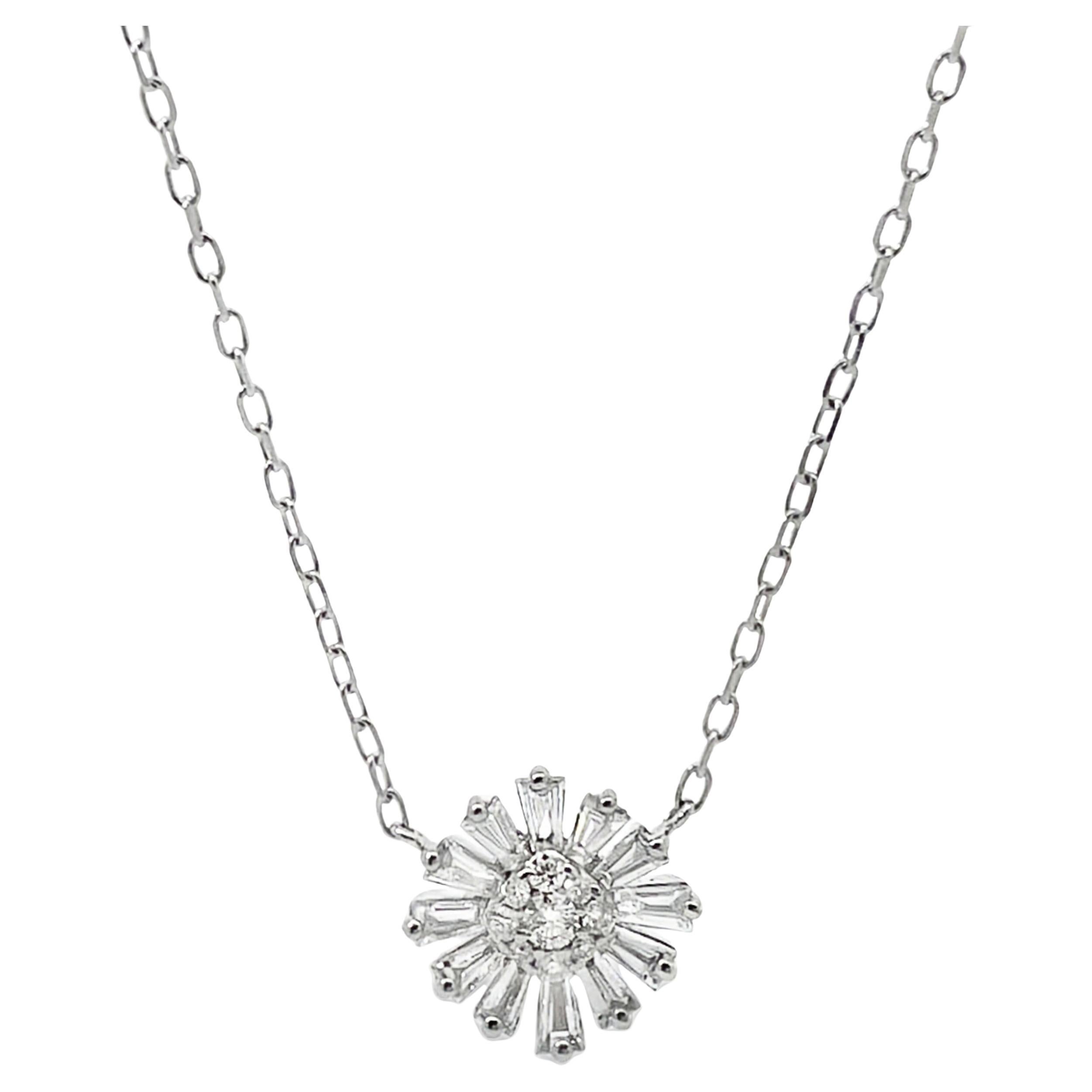 Zeghani Collier pendentif fleur en or blanc 14K avec diamants