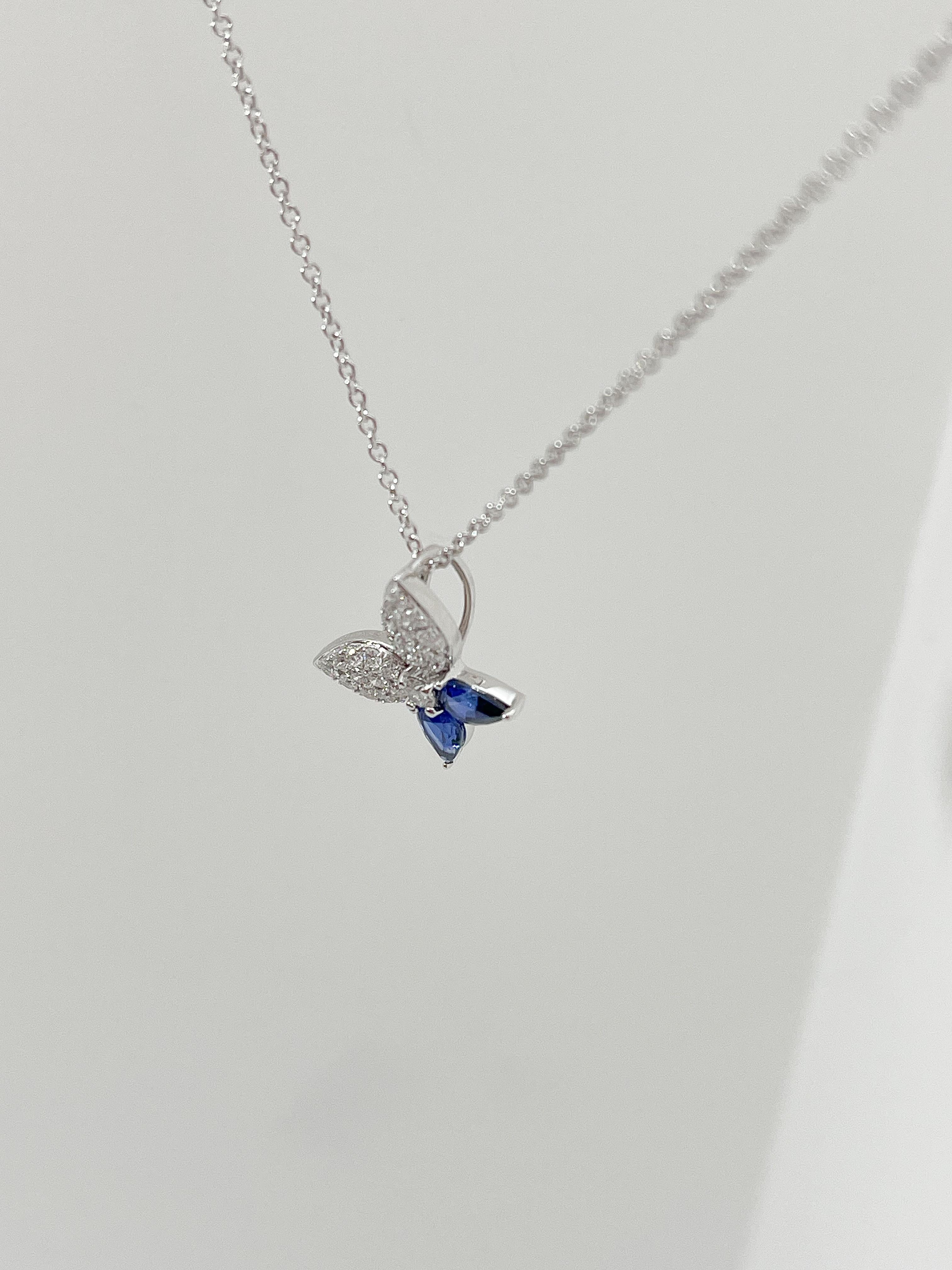 Zeghani 14K White Gold Sapphire and Diamond Pendant Necklace In Excellent Condition For Sale In Stuart, FL