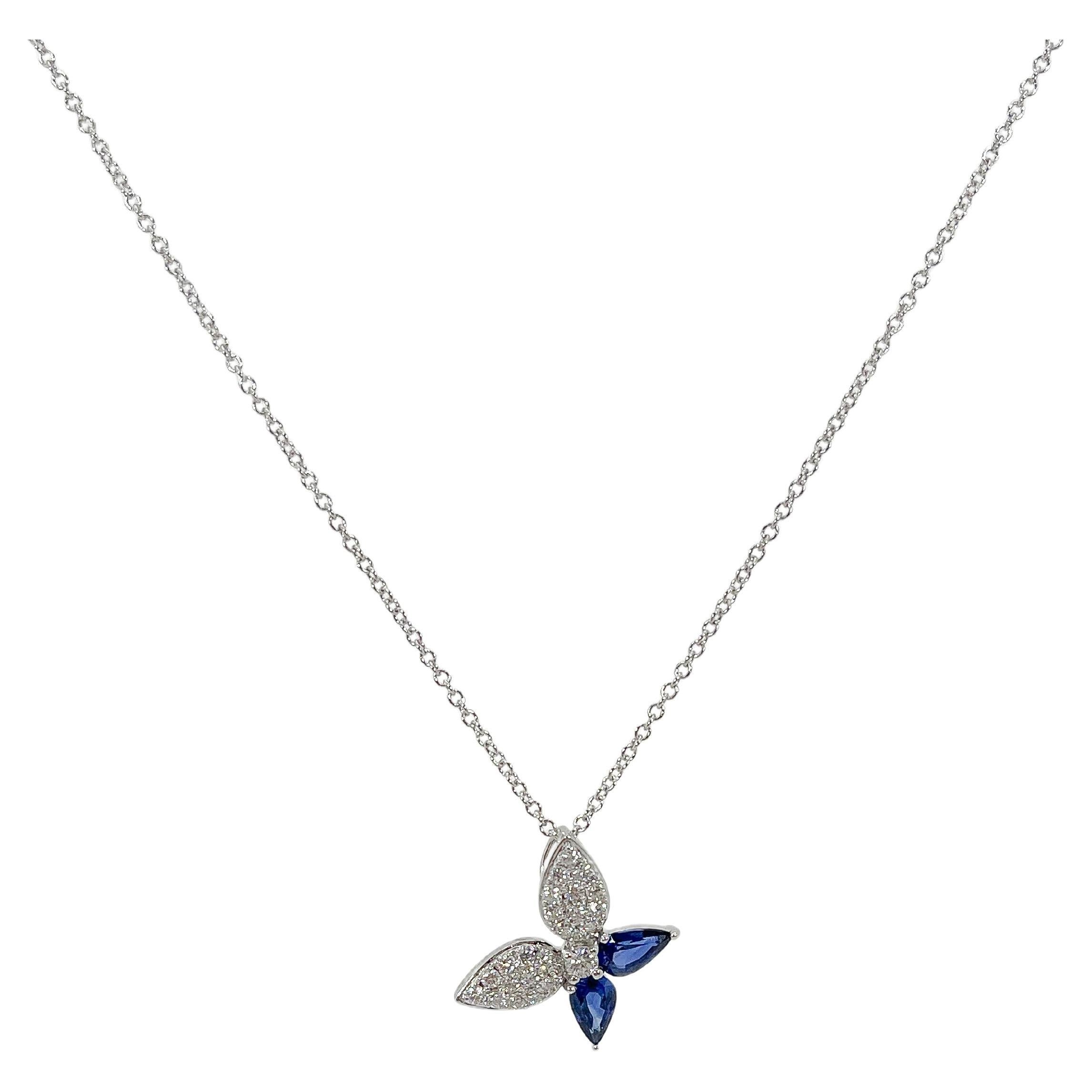 Zeghani 14K White Gold Sapphire and Diamond Pendant Necklace For Sale