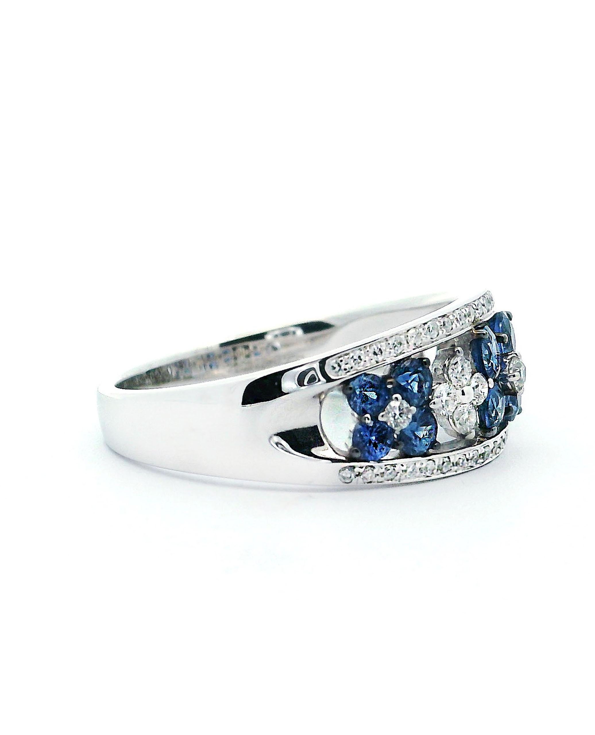 Taille ronde Zeghani, bague en or blanc 14 carats, saphir et diamants - ZR1871 en vente
