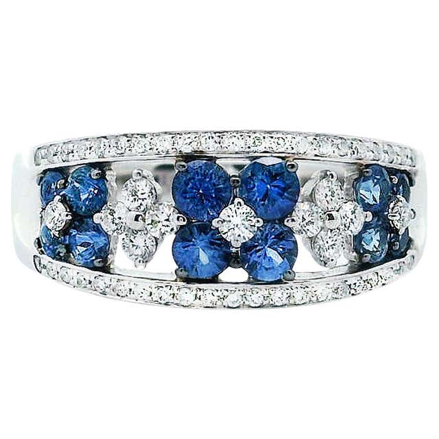 10K White Gold Blue Sapphire & Diamond Swirl Engagement Ring Set – Size 8, Bridal Ring Set With Complimentary Box