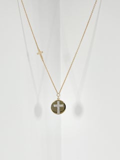 Zeghani 14K Gelbgold .05 CTW Diamant-Kreuzscheiben-Halskette