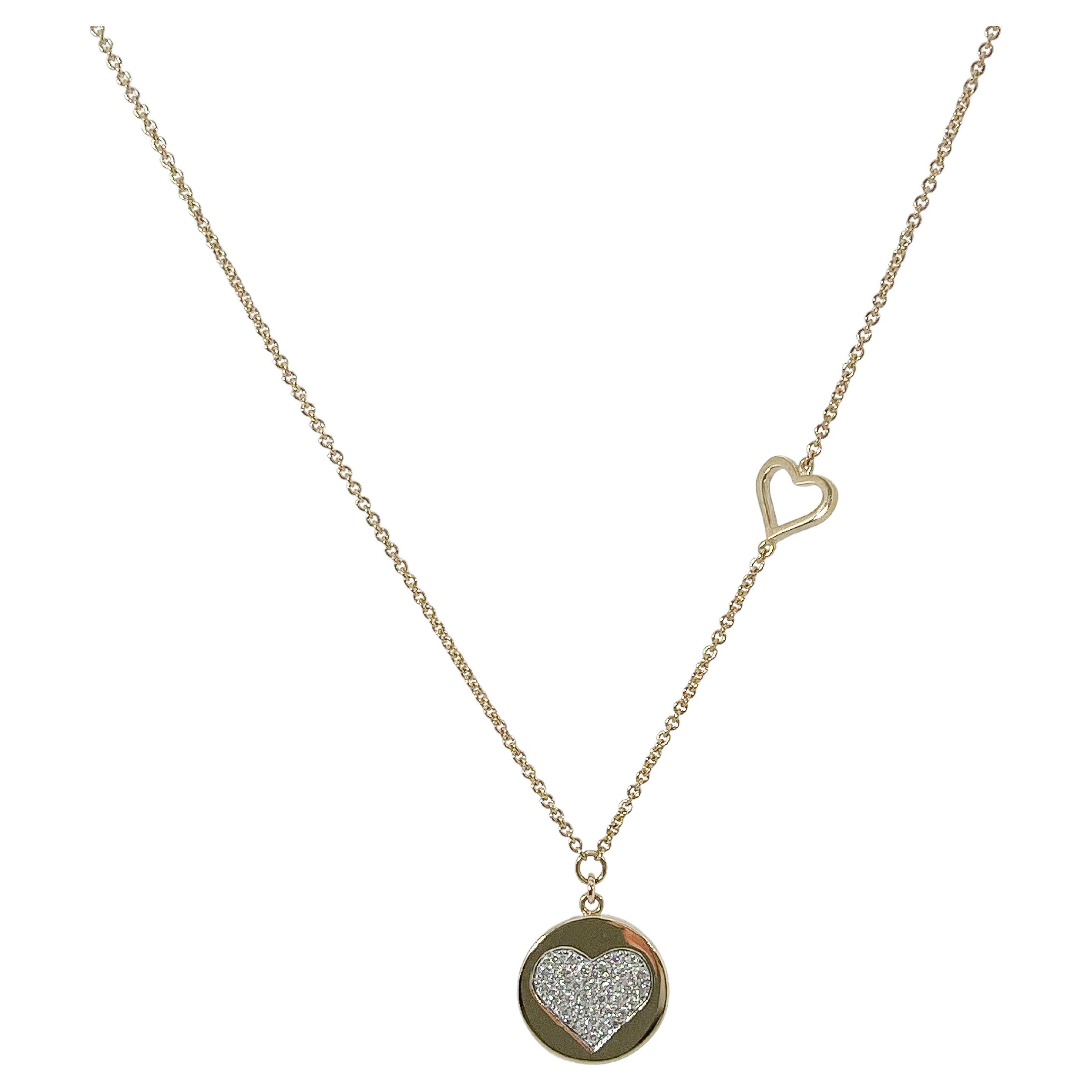 Zeghani 14K Yellow Gold .10 CTW Diamond Heart Disc Necklace For Sale