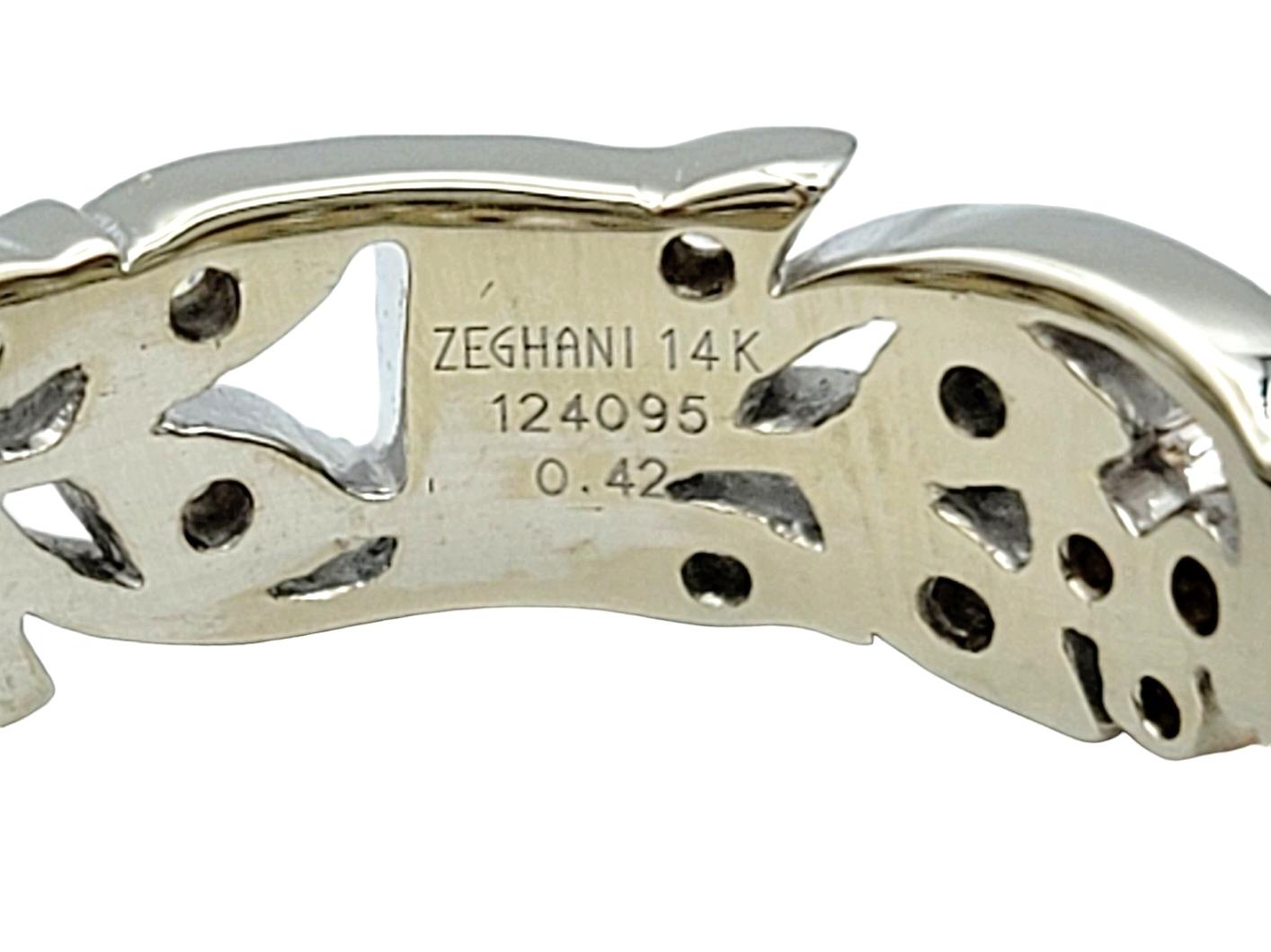 De las mujeres Anillo de diamantes Zeghani con diseño de hoja y milgrain de oro blanco y rosa de 14 quilates en venta