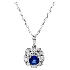 Zeghani ZP901 Round Blue Sapphire 14k White Gold Necklace with Diamonds