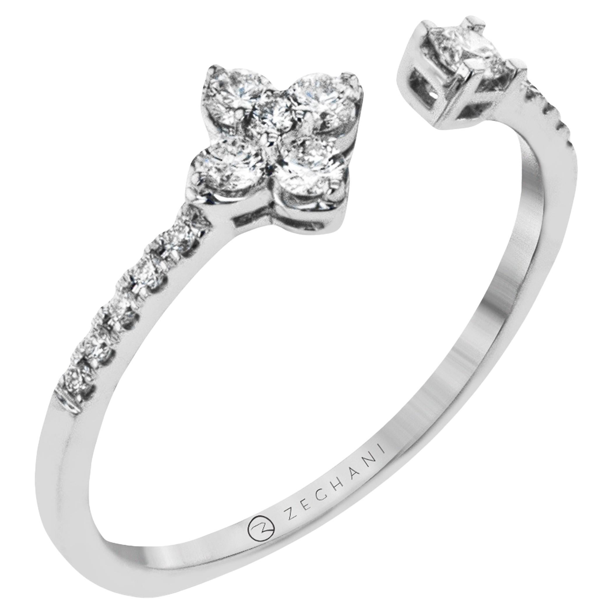 Zeghani ZR1866 Anello con fiore di diamante in oro bianco 14K 0,24 carati in vendita