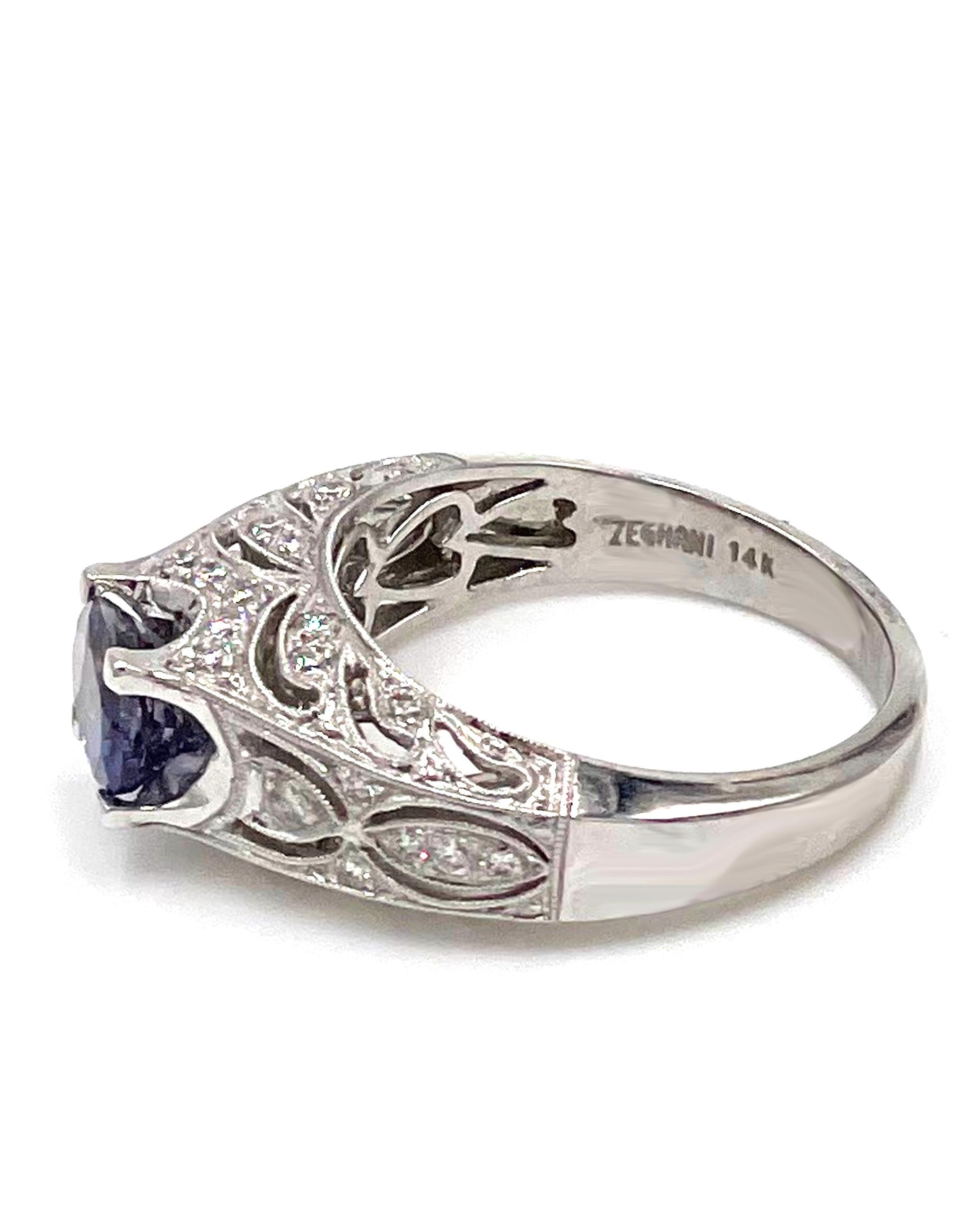 Contemporary Zeghani ZR201 Ring with Diamonds and Iolite For Sale