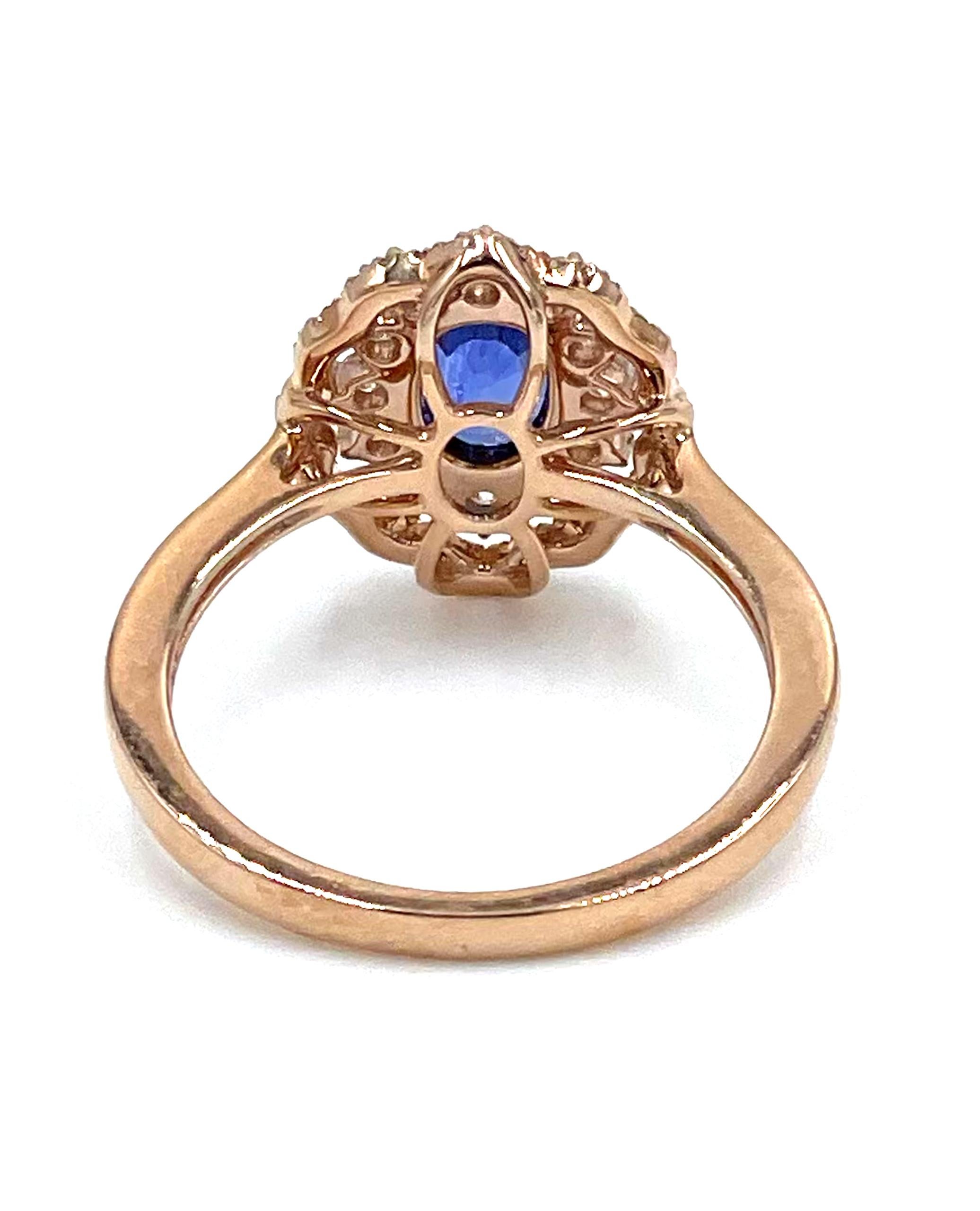 Oval Cut Zeghani ZR2012 14K Rose Gold Diamond Cocktail Ring - Blue Sapphire and Diamonds For Sale