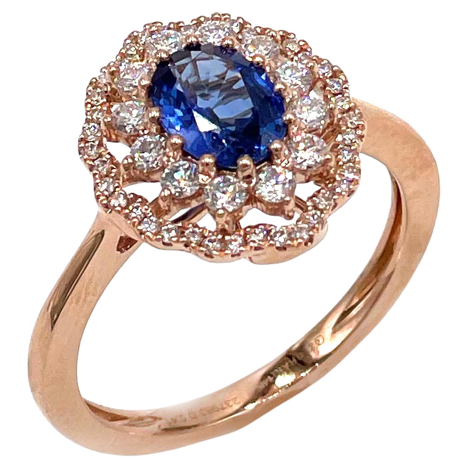 Zeghani ZR2012 14K Rose Gold Diamond Cocktail Ring - Blue Sapphire and Diamonds