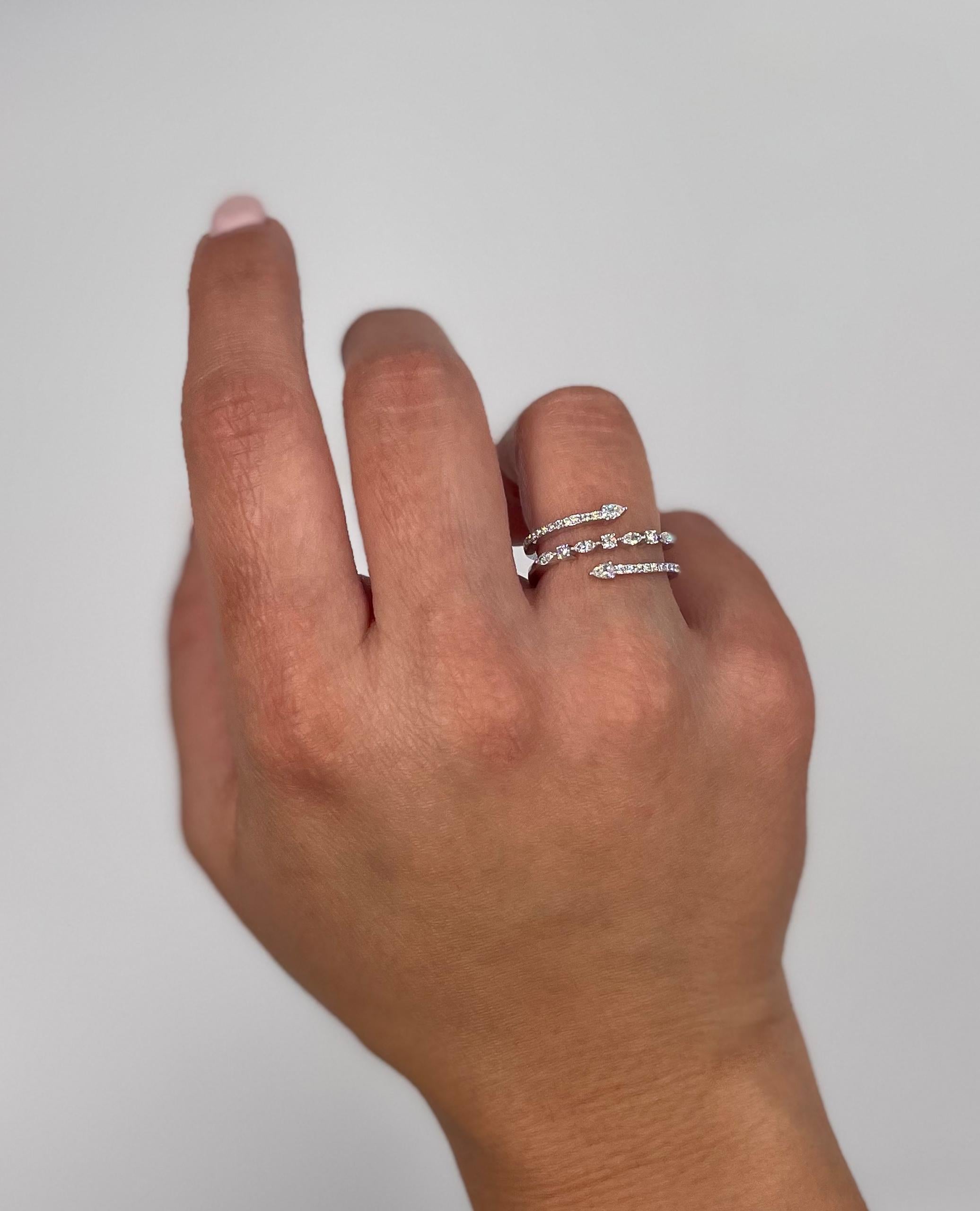Zeghani ZR2215 14K White Gold Wraparound Bypass Diamond Ring In New Condition In Old Tappan, NJ