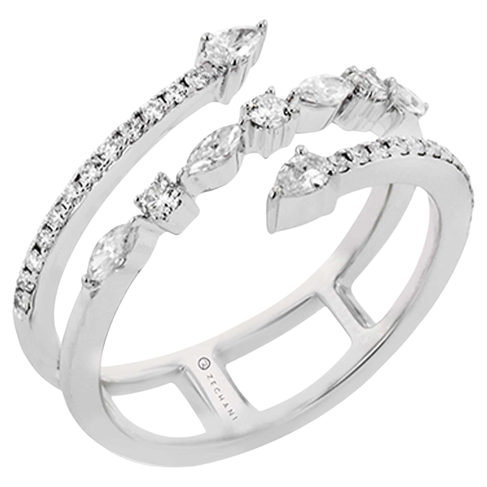 Zeghani ZR2215 14K White Gold Wraparound Bypass Diamond Ring For Sale