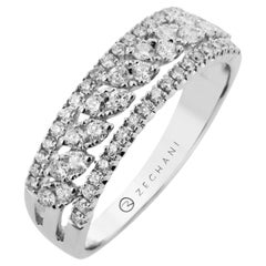 Zeghani ZR2457 14K White Gold Multi Row Diamond Ring 0.50 Carats