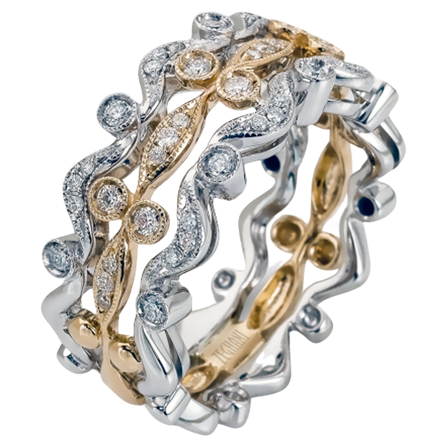 Vintage-inspirierter Vintage-Ring, dreireihiger rechte Handring, 14 Karat Roségold mit Diamanten