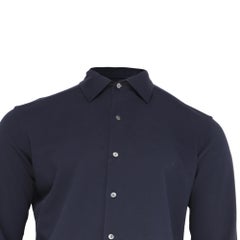 Zegna Button-Down-Hemd mit langen Ärmeln aus marineblauer Baumwolle