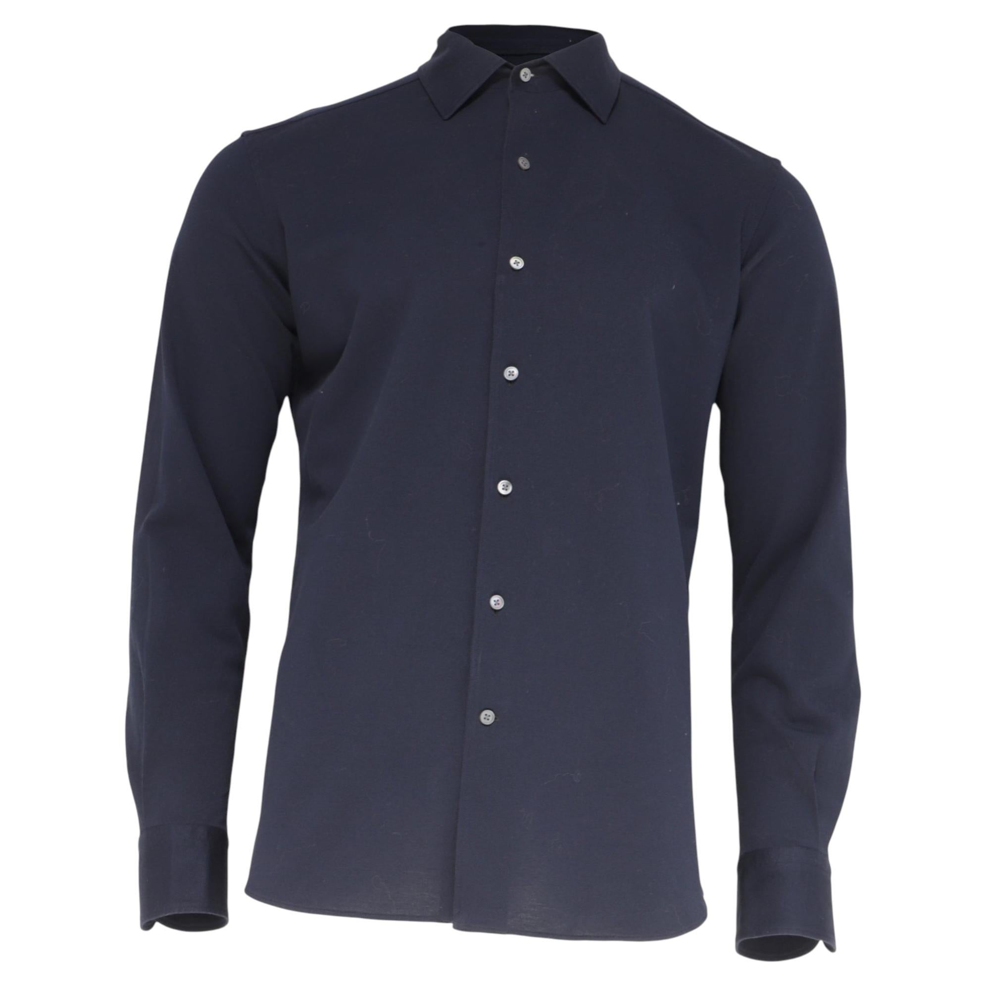 Camisa de manga larga con cuello abotonado de Zegna, de algodón azul marino en venta