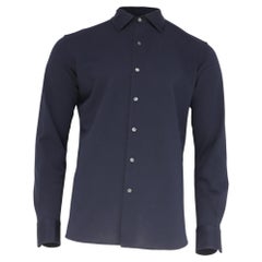 Camicia Zegna a maniche lunghe con colletto button-down in cotone blu navy