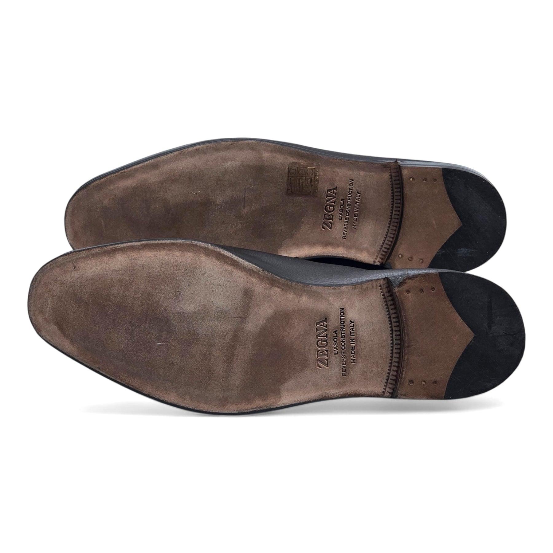 Zegna L'Asola Penny Loafers Leather in Dark Brown In New Condition For Sale In Los Angeles, CA