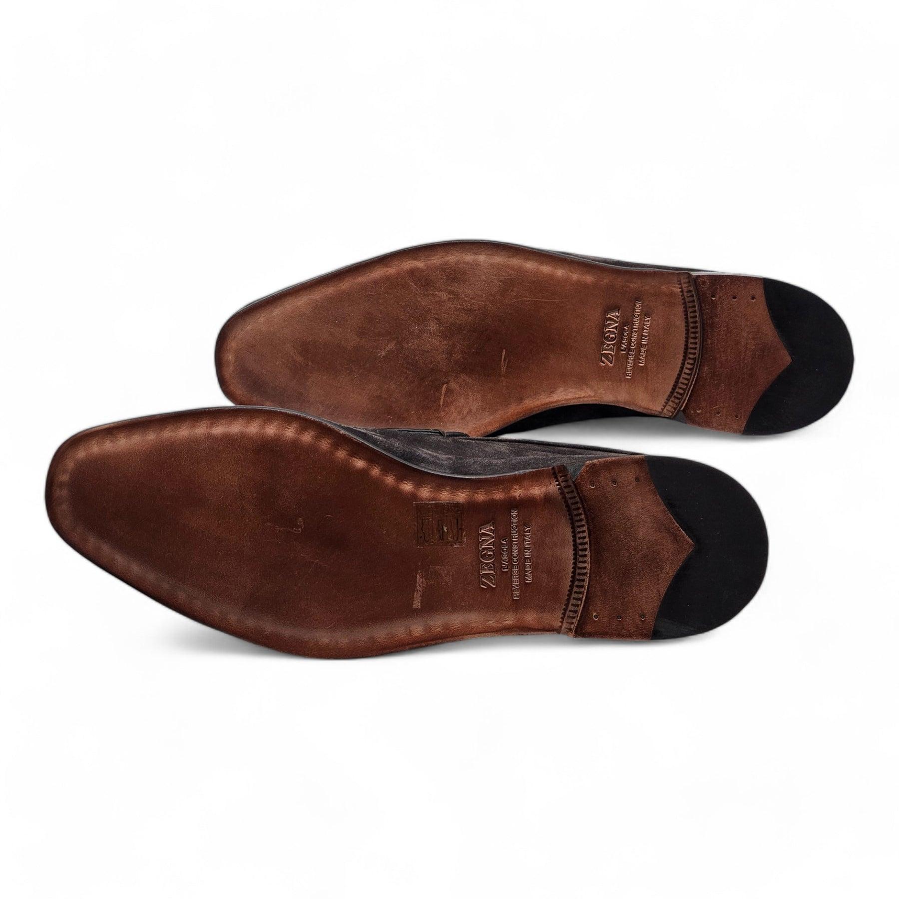 Black Zegna L'Asola Penny Loafers Suede in Brown For Sale