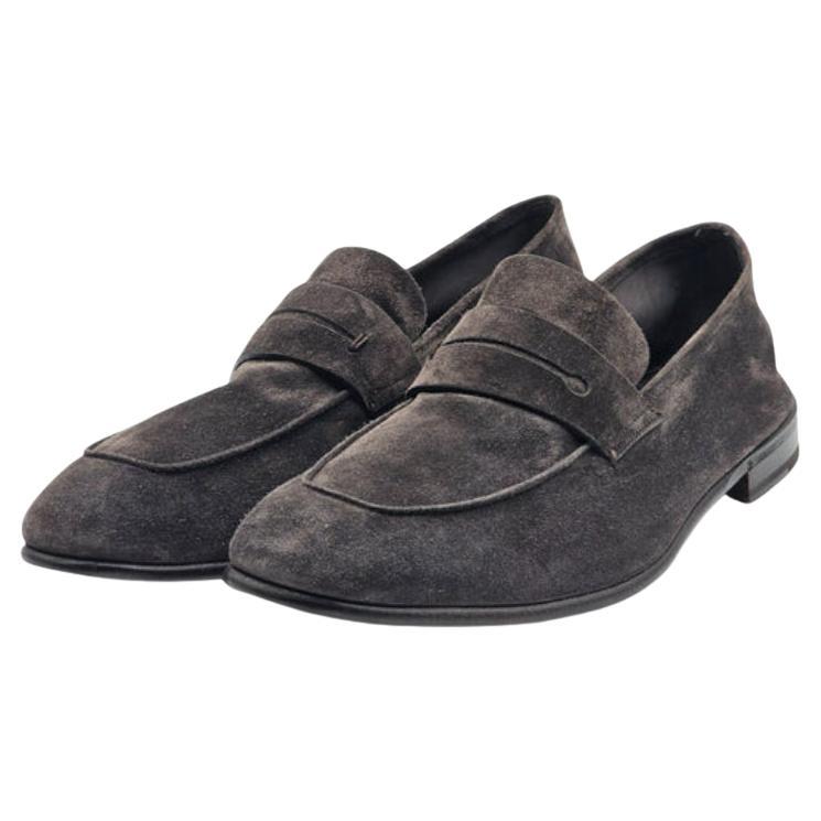 Zegna L'Asola Penny Loafers Suede in Brown For Sale