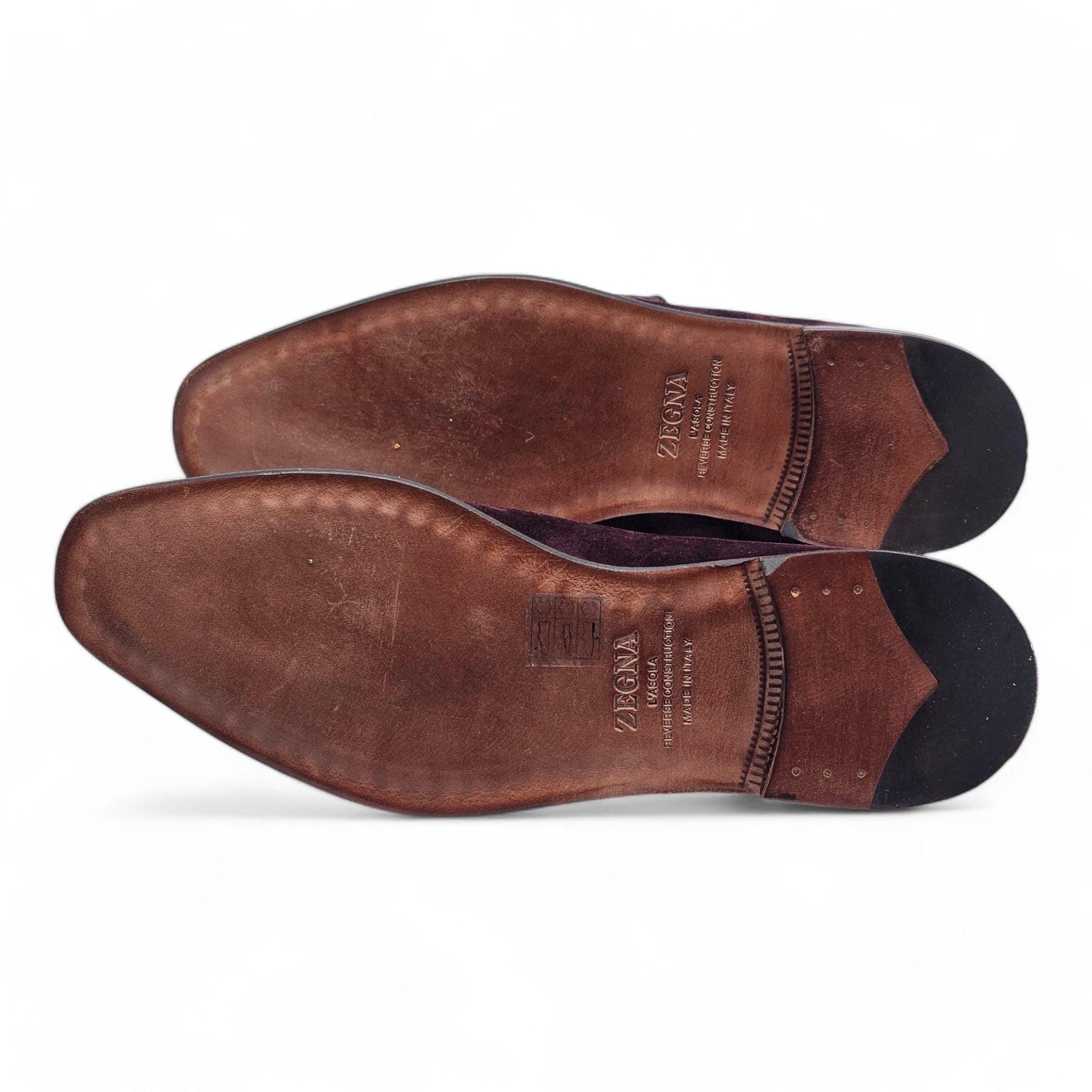 Black Zegna L'Asola Penny Loafers Suede in Burgundy For Sale