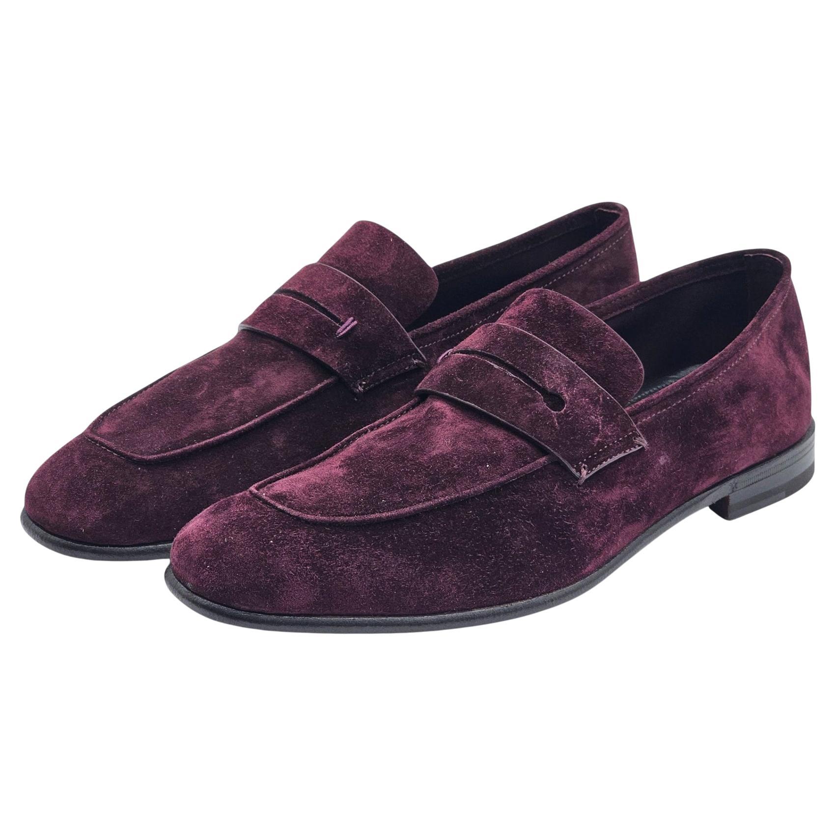 Zegna L'Asola Penny Loafers Suede in Burgundy For Sale