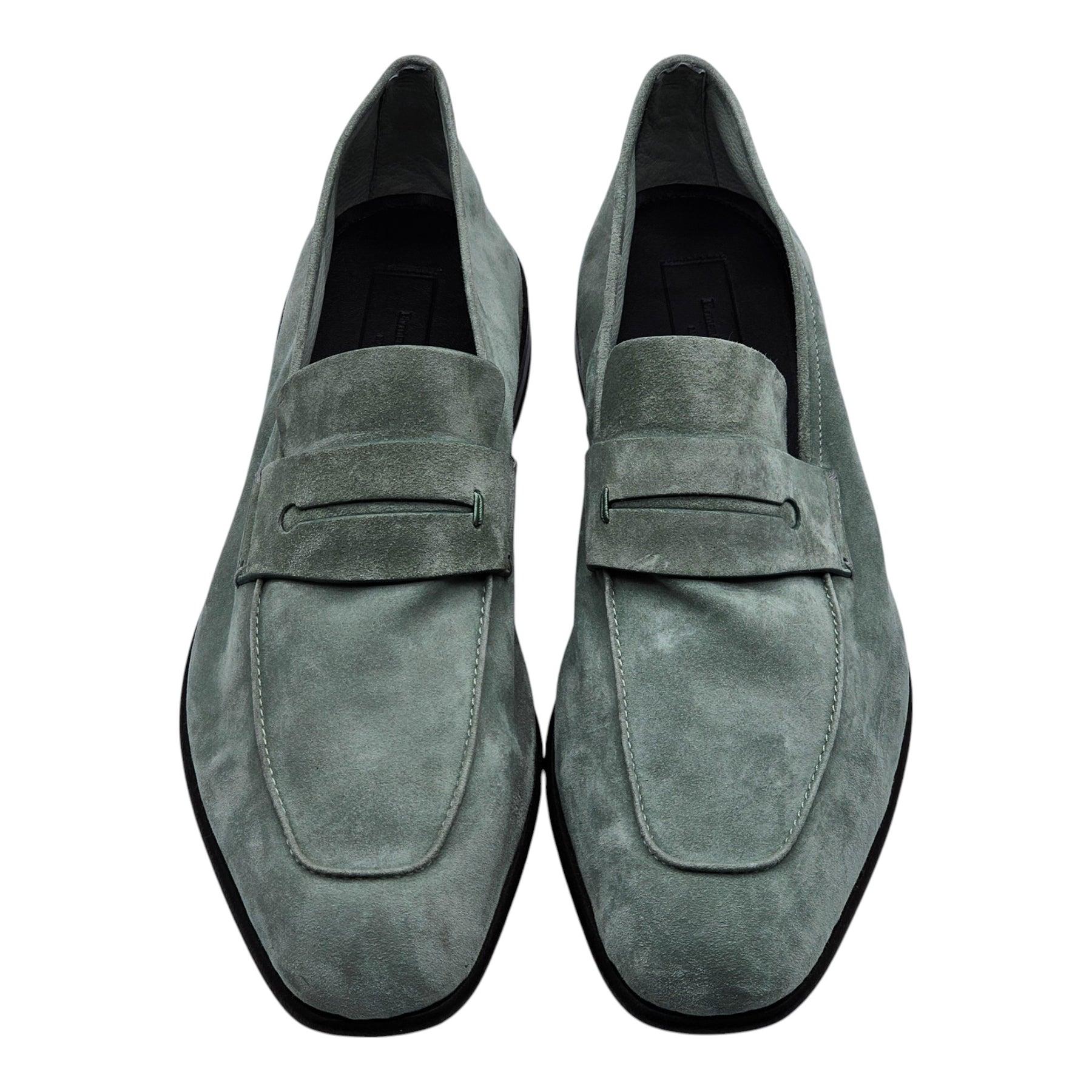 Grigio Zegna L'Asola Penny Loafers in pelle scamosciata in Greene & Greene in vendita
