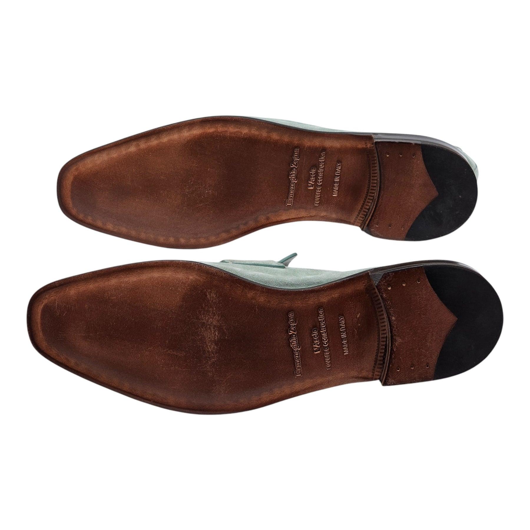 Zegna L'Asola Penny Loafers in pelle scamosciata in Greene & Greene In condizioni Nuovo in vendita a Los Angeles, CA