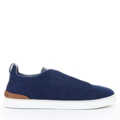 Baskets basses ZEGNA « Triple Stitch » en denim de coton bleu marine, taille UK 10 / EU 44
