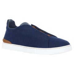 Baskets basses ZEGNA « Triple Stitch » en denim de coton bleu marine, taille UK 10 / EU 44