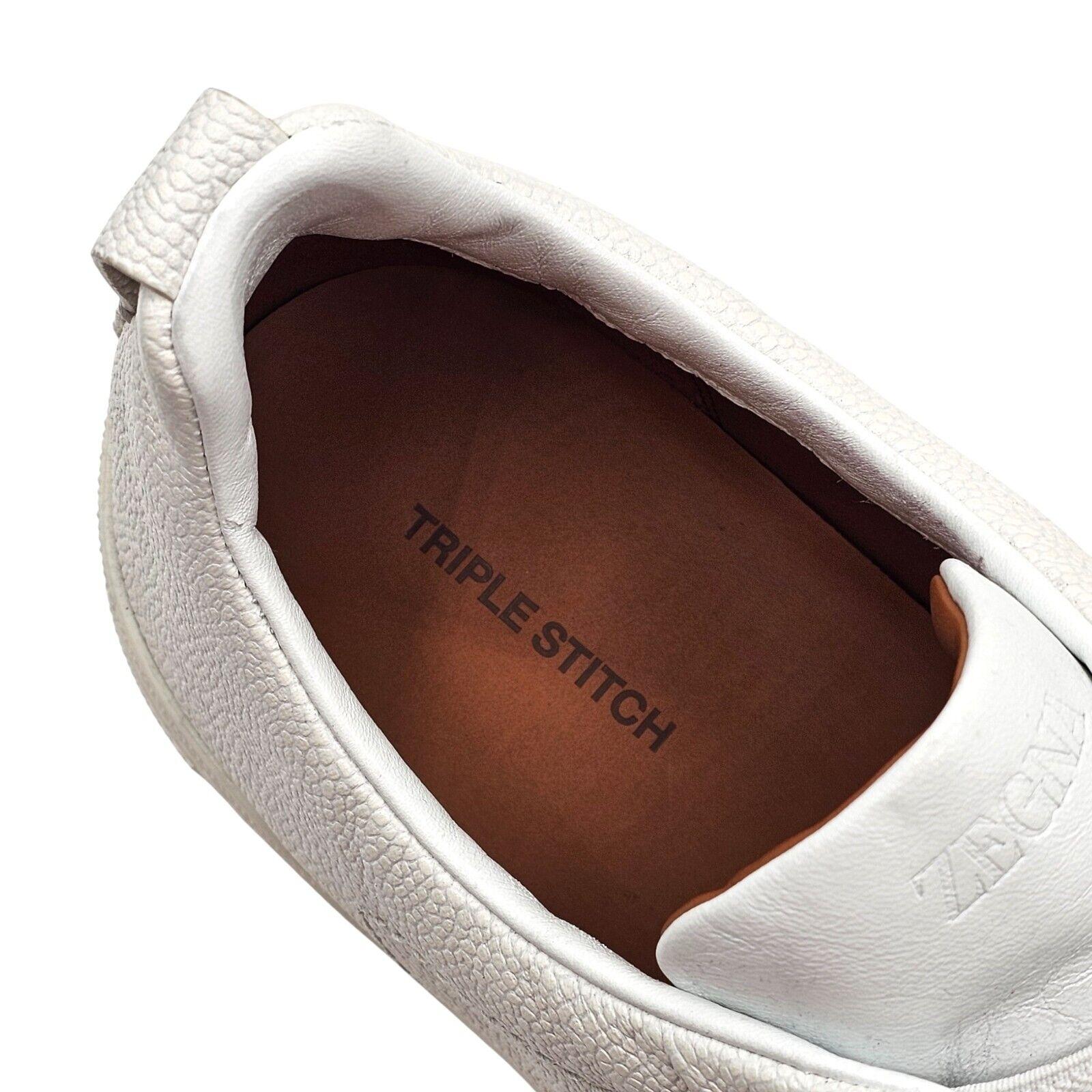 Zegna Triple Stitch Sneakers Leather in White In Excellent Condition For Sale In Los Angeles, CA