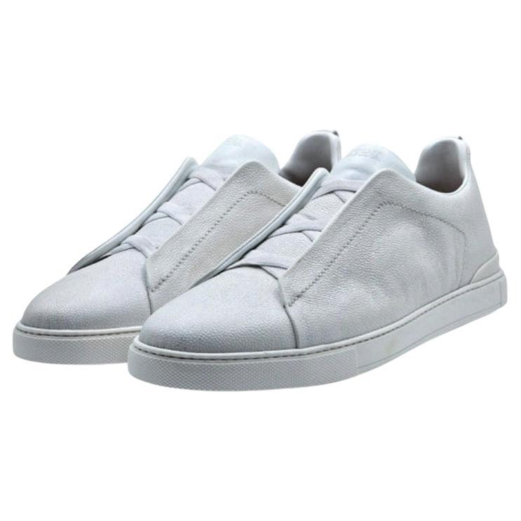 Zegna Triple Stitch Sneakers Leather in White For Sale