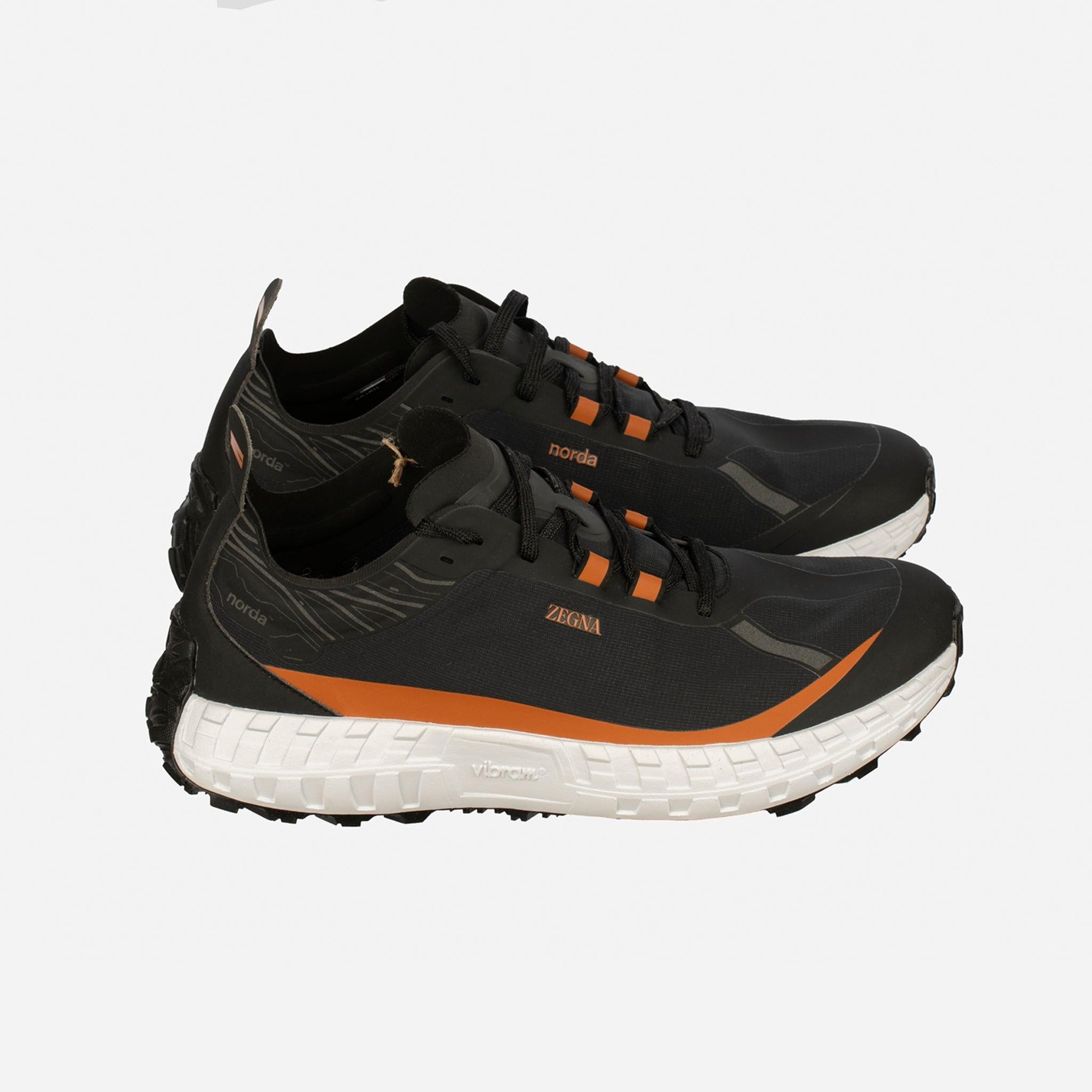 Zegna x Norda Vibram Herren Turnschuhe - Schwarz & Terracotta - Größe 11 US im Angebot 3