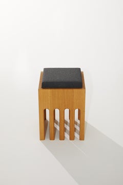Rectangular Prism Base Stool in Oak Wood And Cushion by Heilig Objects