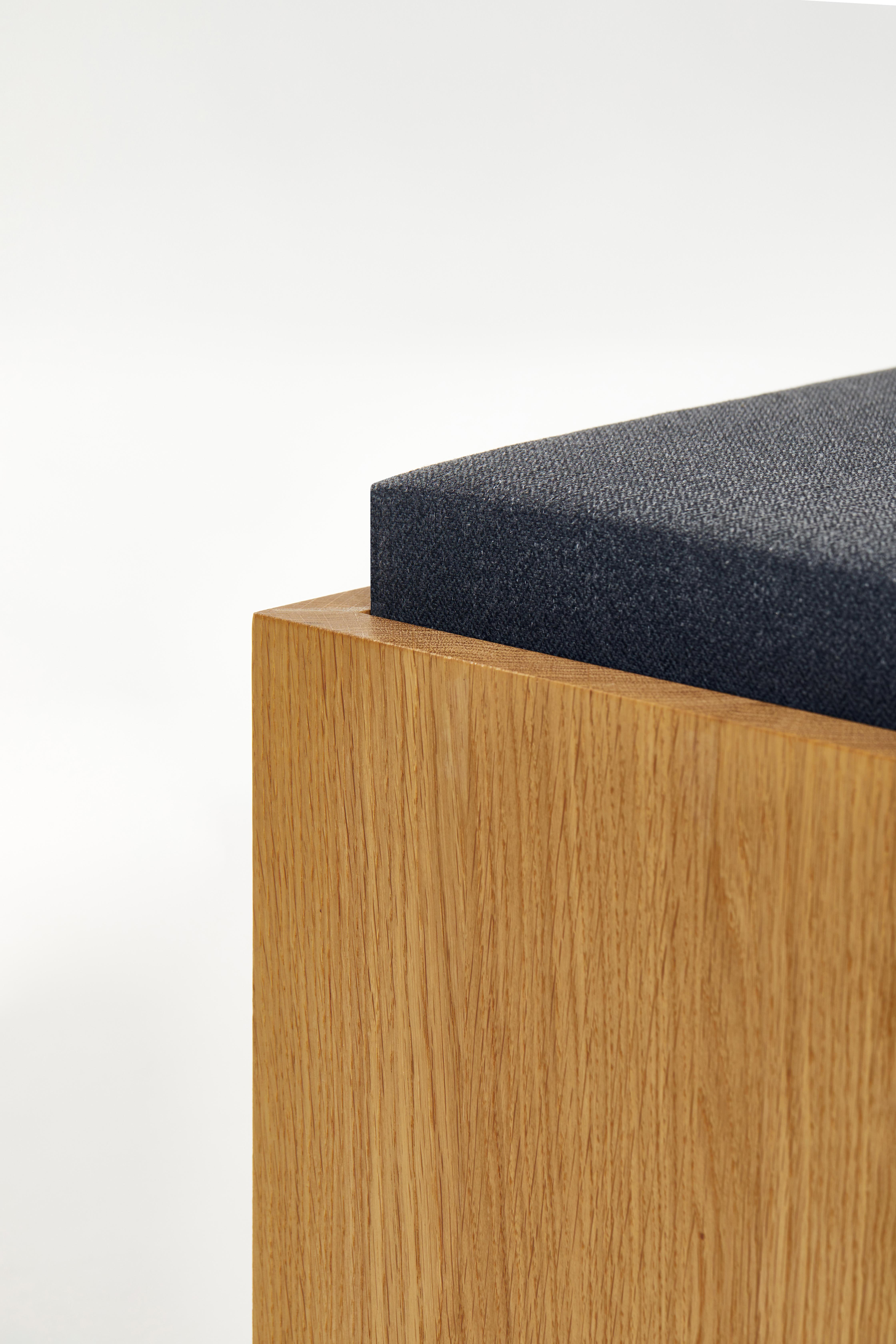 German Rectangular Prism Base Stool in Oak Wood And Cushion by Heilig Objects For Sale