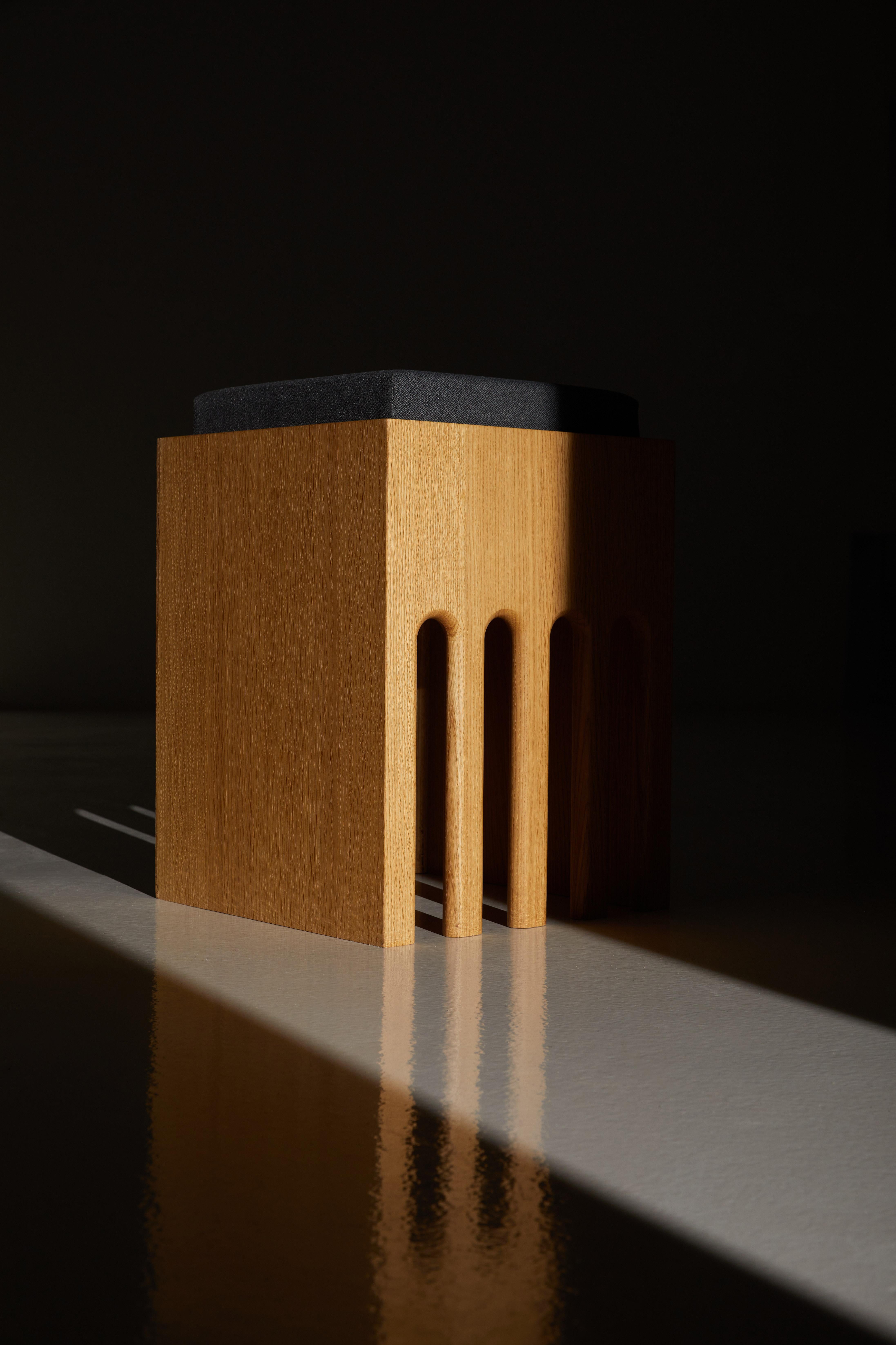 Other Rectangular Prism Base Stool in Oak Wood And Cushion by Heilig Objects For Sale