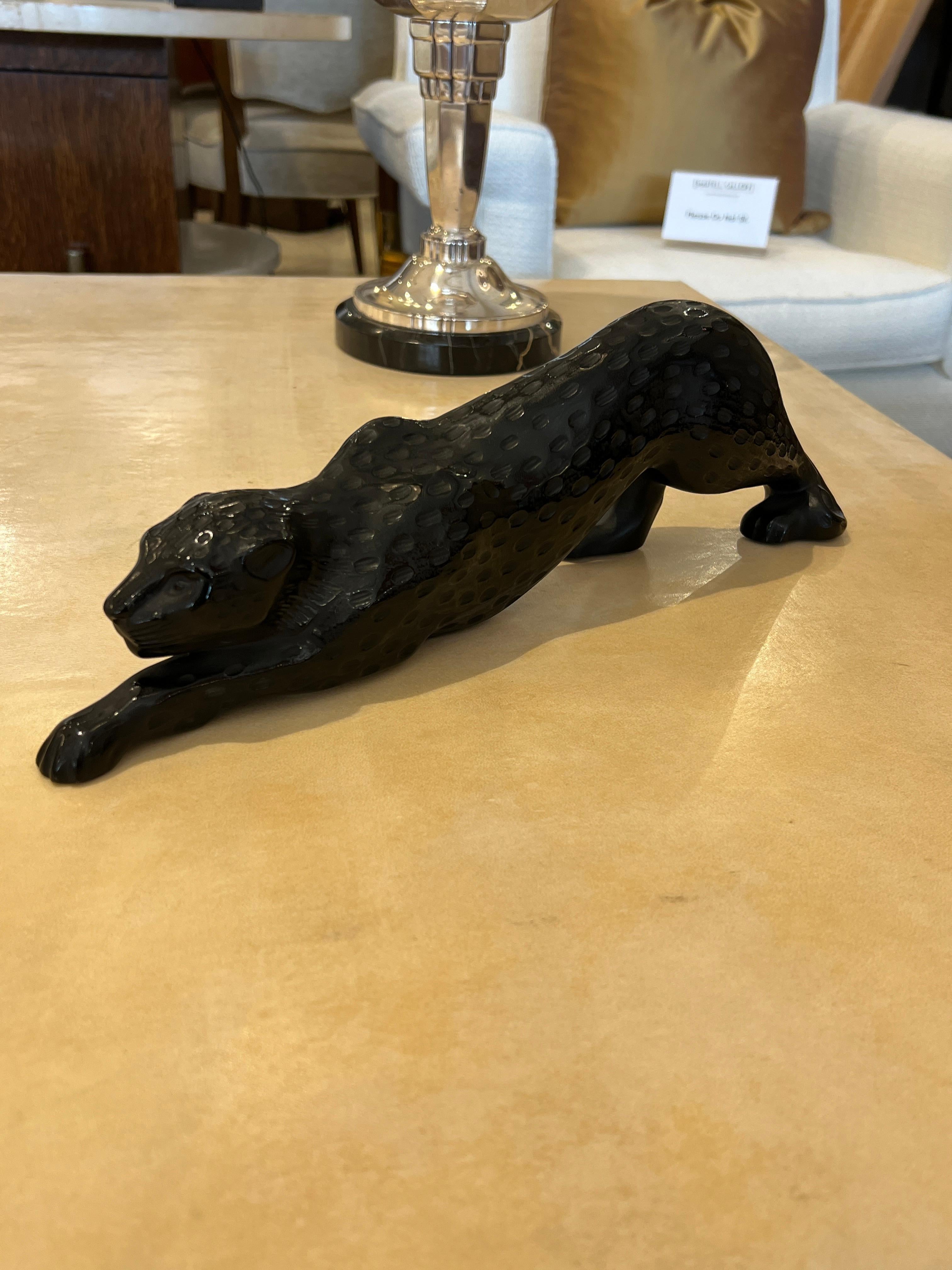 French Zeila Black Panther Crystal Sculpture by Lalique For Sale