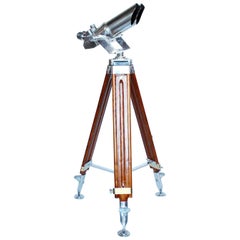 Vintage Zeiss 10 x 80 Naval Binoculars Set on a Wooden Tripod, German, circa 1940